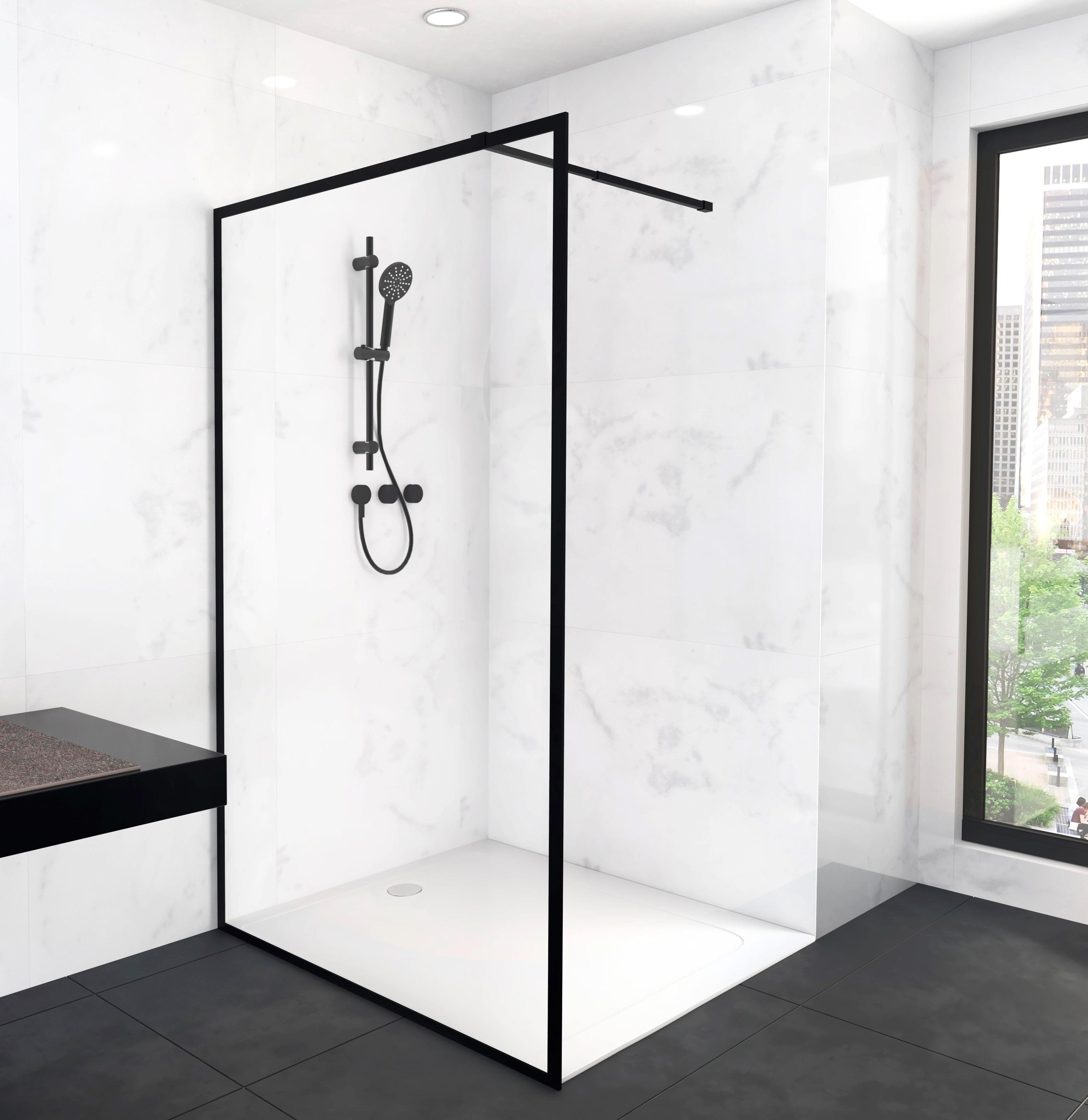 MARWELL Walk-in-Dusche CITY Matt-Schwarz Sicherheitsglas