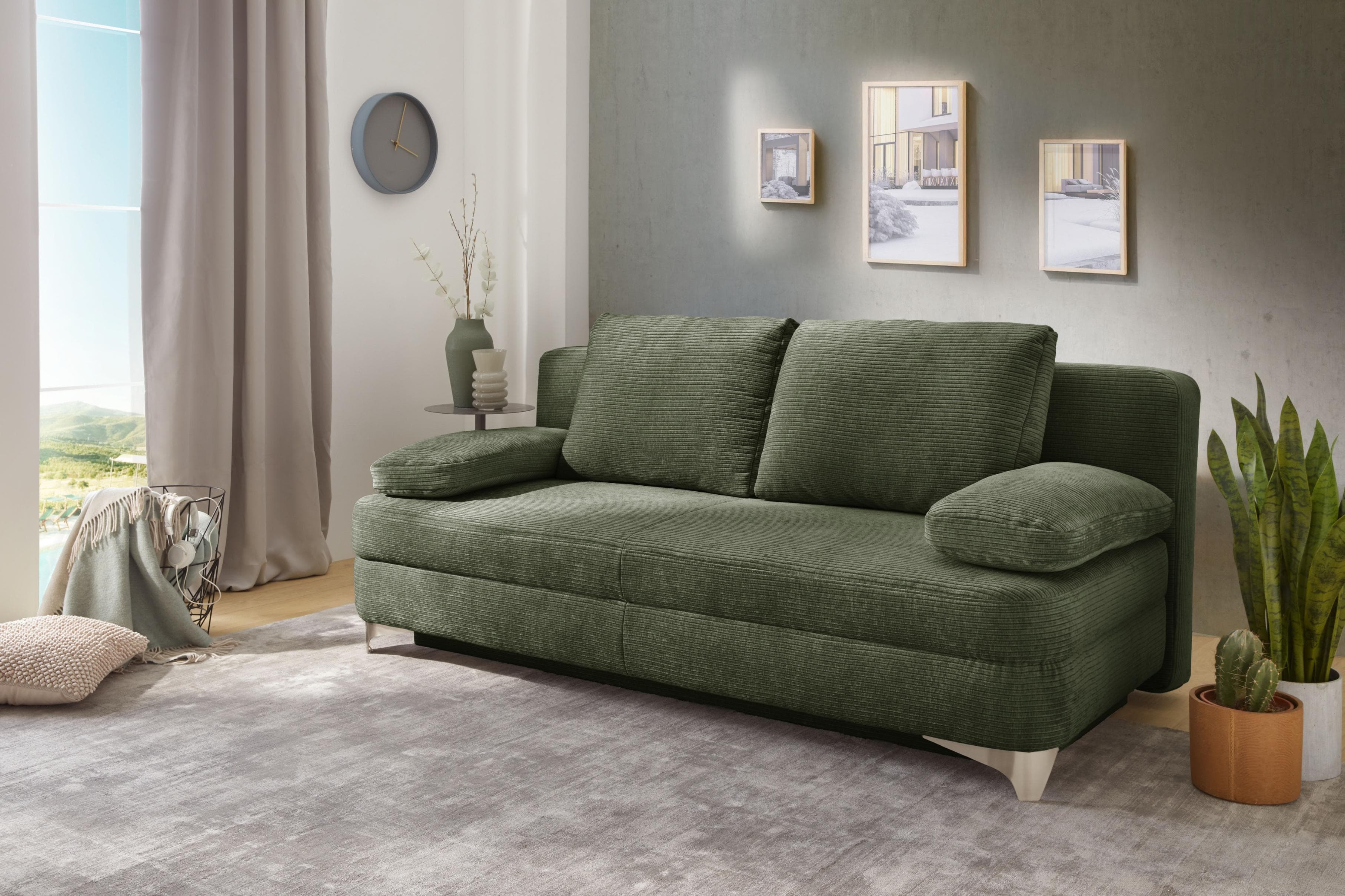 JOCKENHÖFER Schlafsofa Noah Grün Wellenfederung Bettkasten