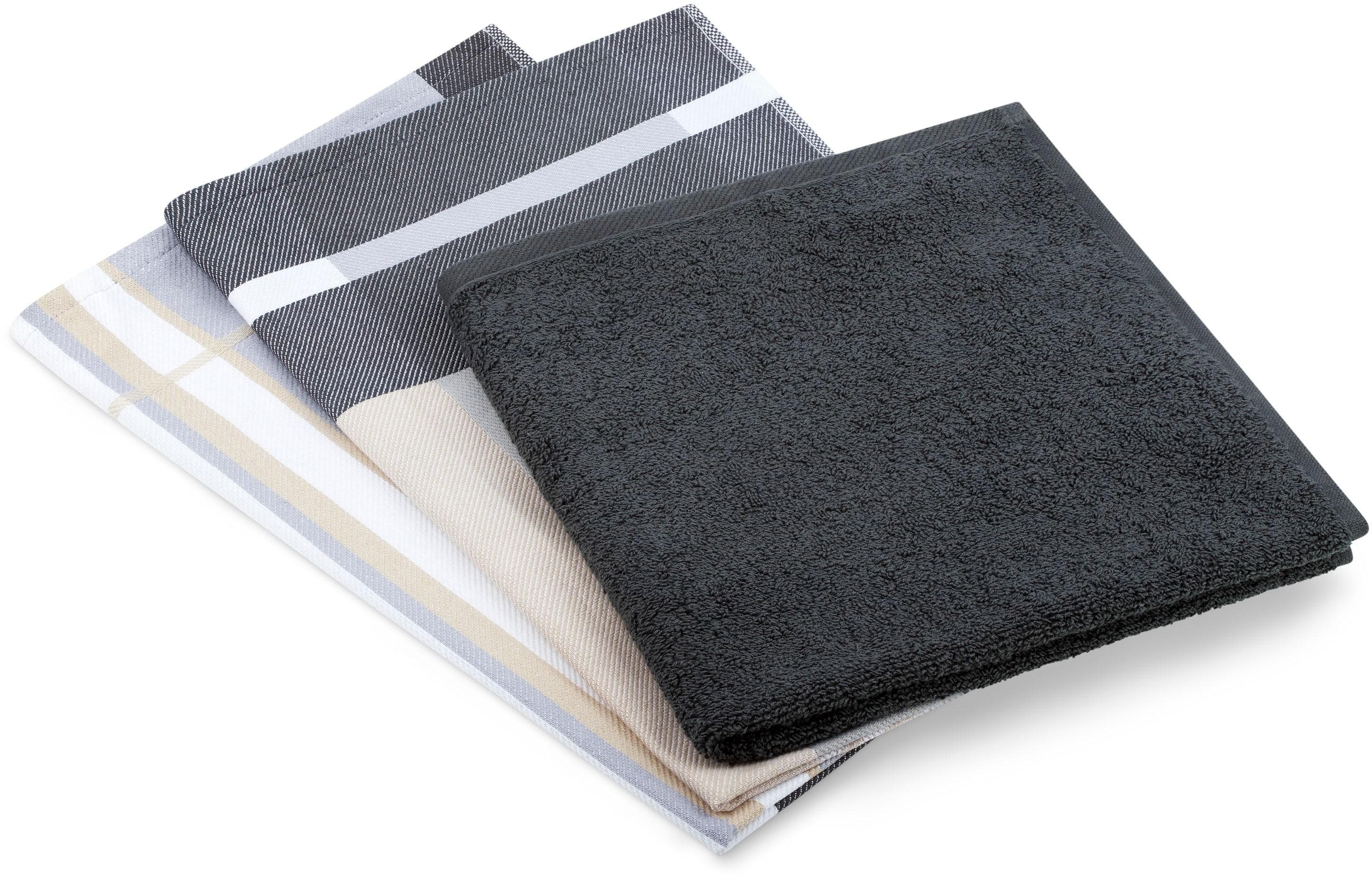 ROSS 1663 Geschirrtuch 3er-Set anthrazit 100% Baumwolle