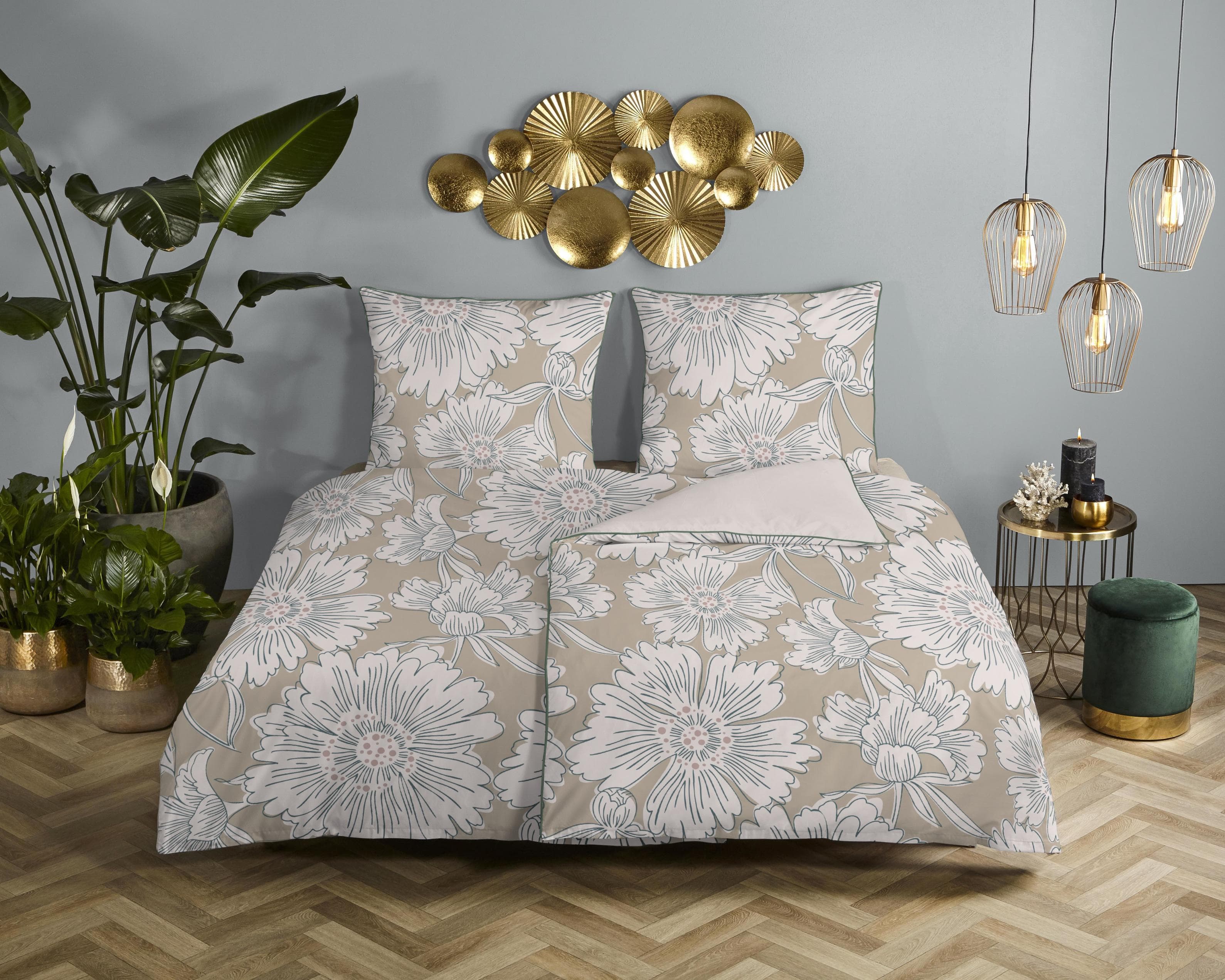 Wendebettwäsche DESCANSO 'Ancona' Sand Satin 100% Baumwolle
