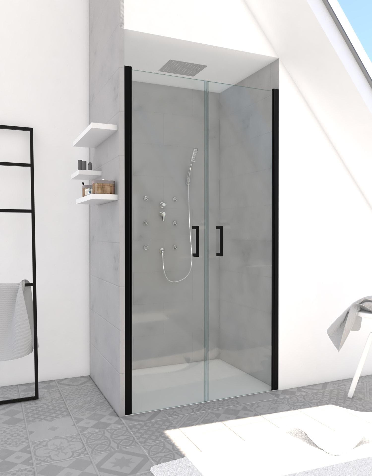 MARWELL Dusch-Schwingtür Saloon Schwarz Aluminium