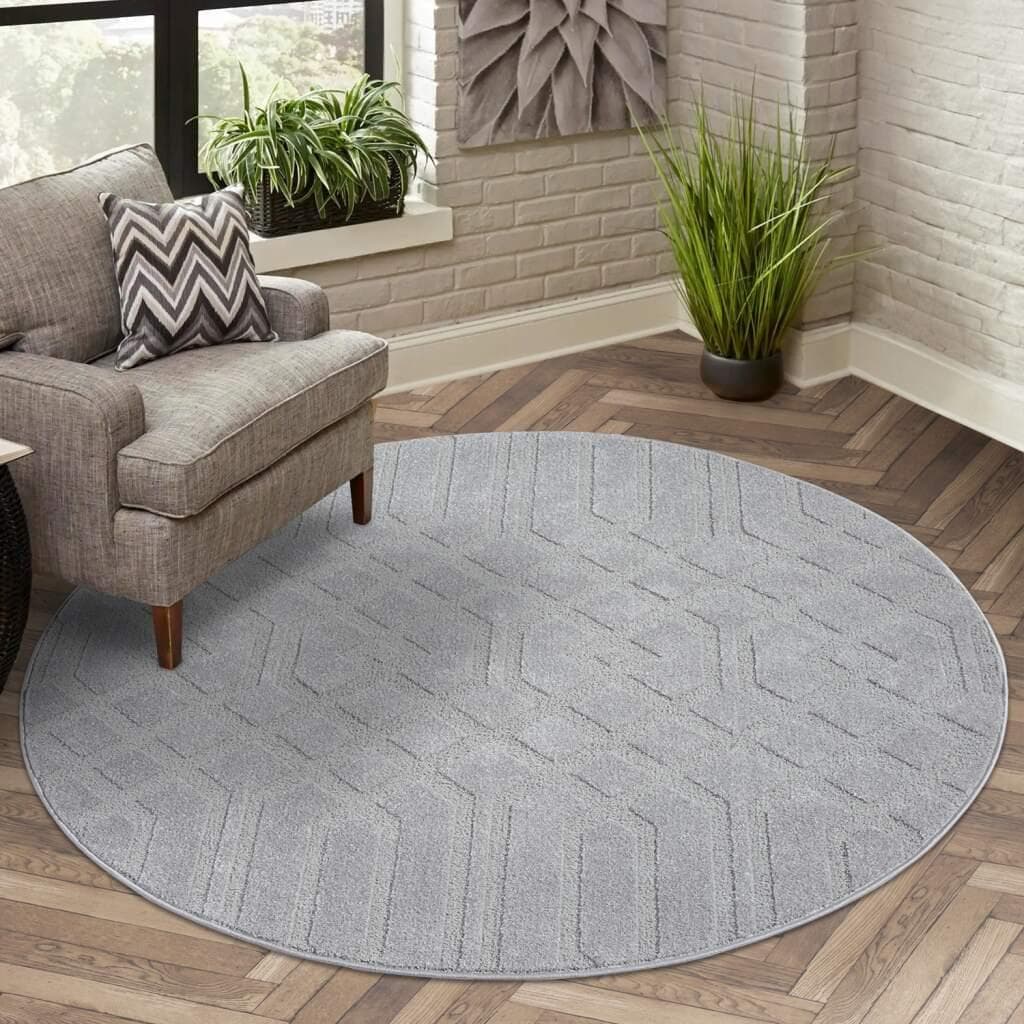 Teppich CARPET CITY FLAIR138 Grau Rund Kurzflor Skandi