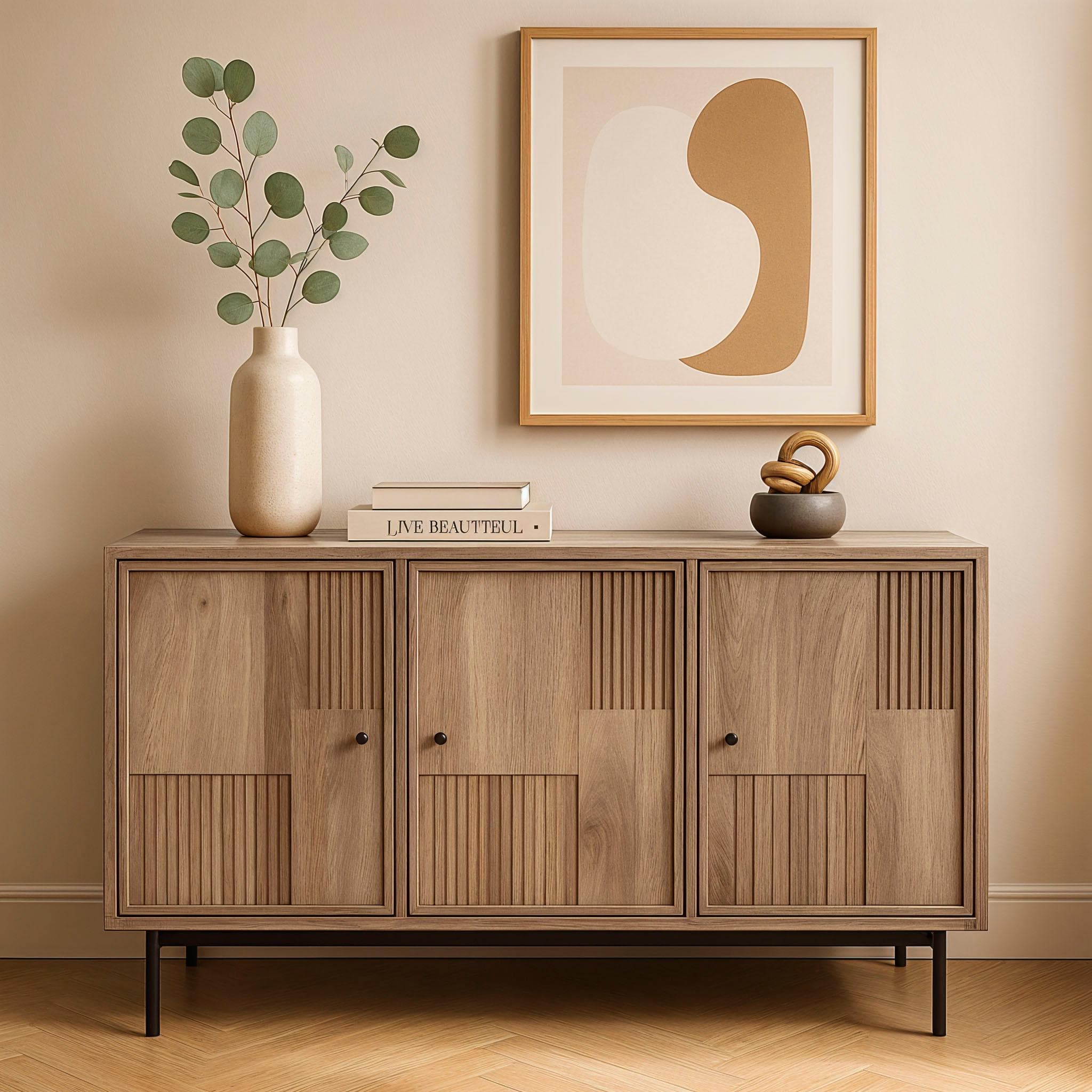 Sideboard SIT Natur Massivholz Metall Lamellen-Schnitzereien