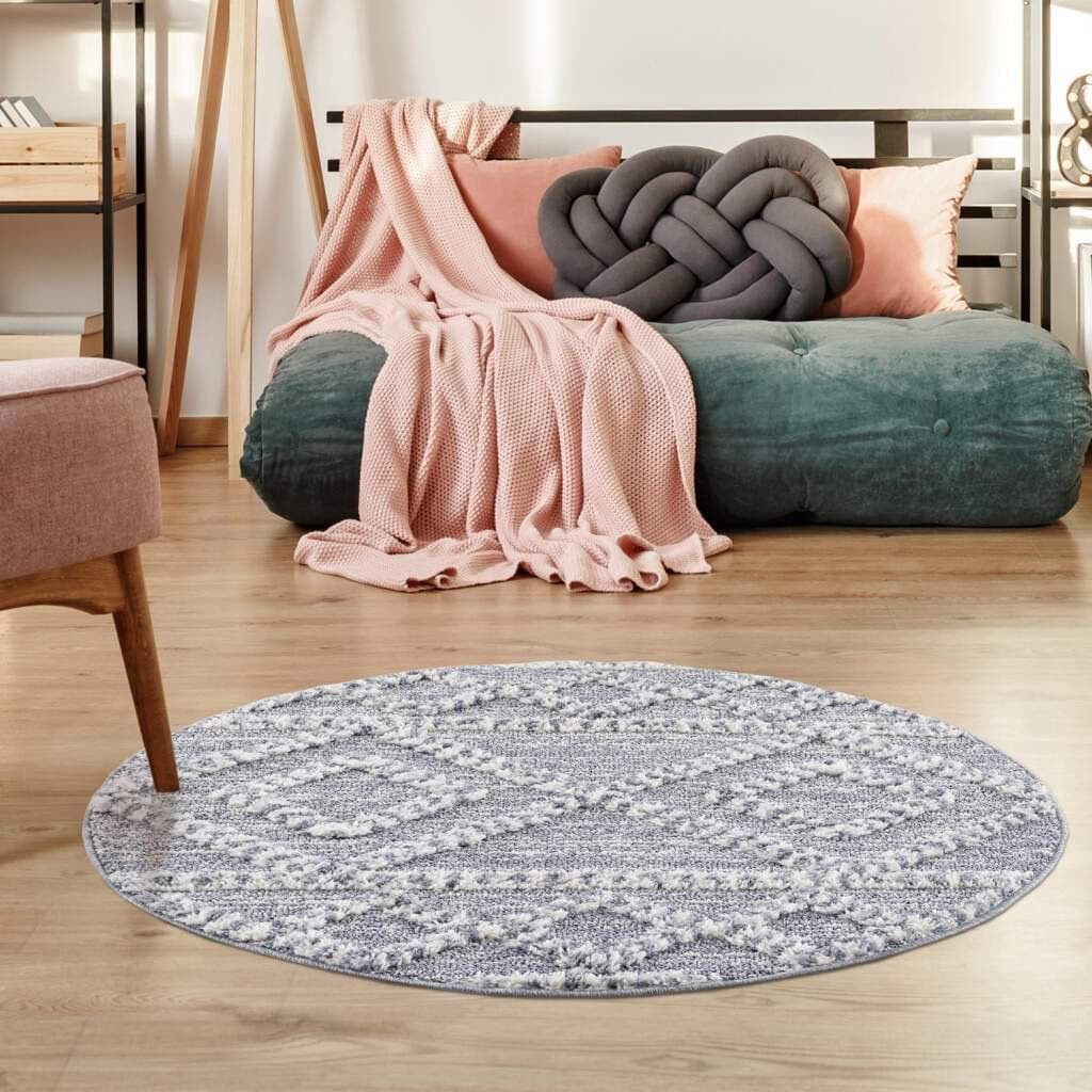 CARPET CITY Hochflor-Teppich Focus 3022 Grau Rund 160cm