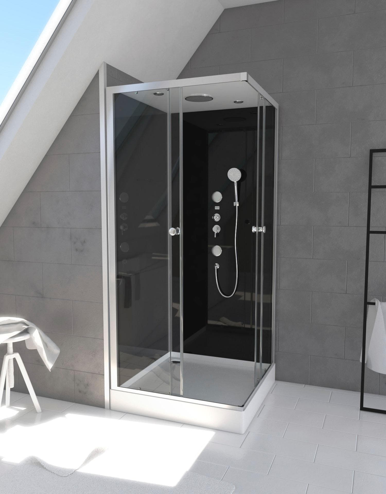 Komplettdusche MARWELL Black Suqare Eckdusche 90x90x210cm