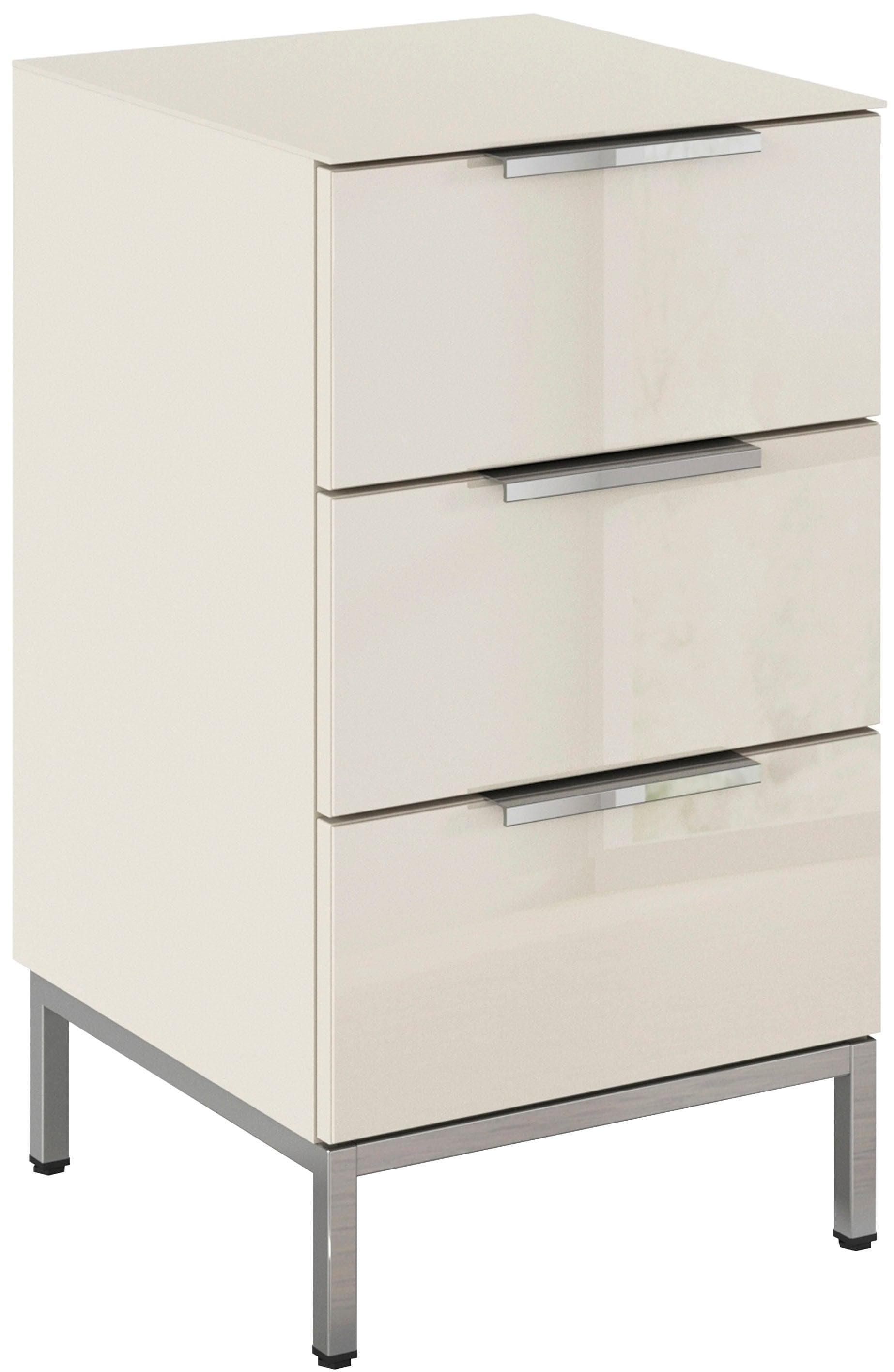 Nachtkommode RAUCH FLIPP mit Glasfront Beige 3 Schubladen Soft-Close