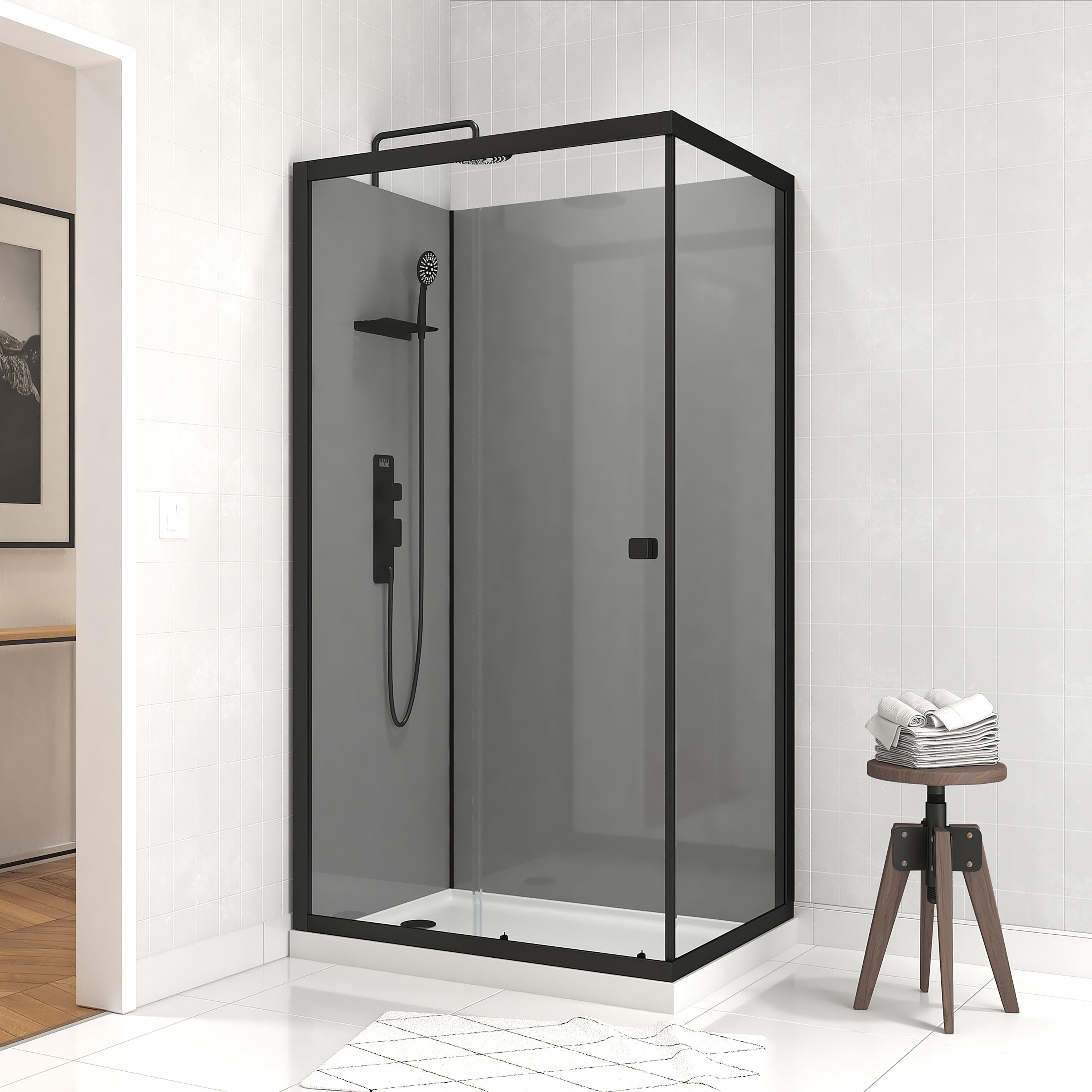 Komplettdusche MARWELL Grey Style Rectangle, schwarz, B:110cm H:215cm T:80cm
