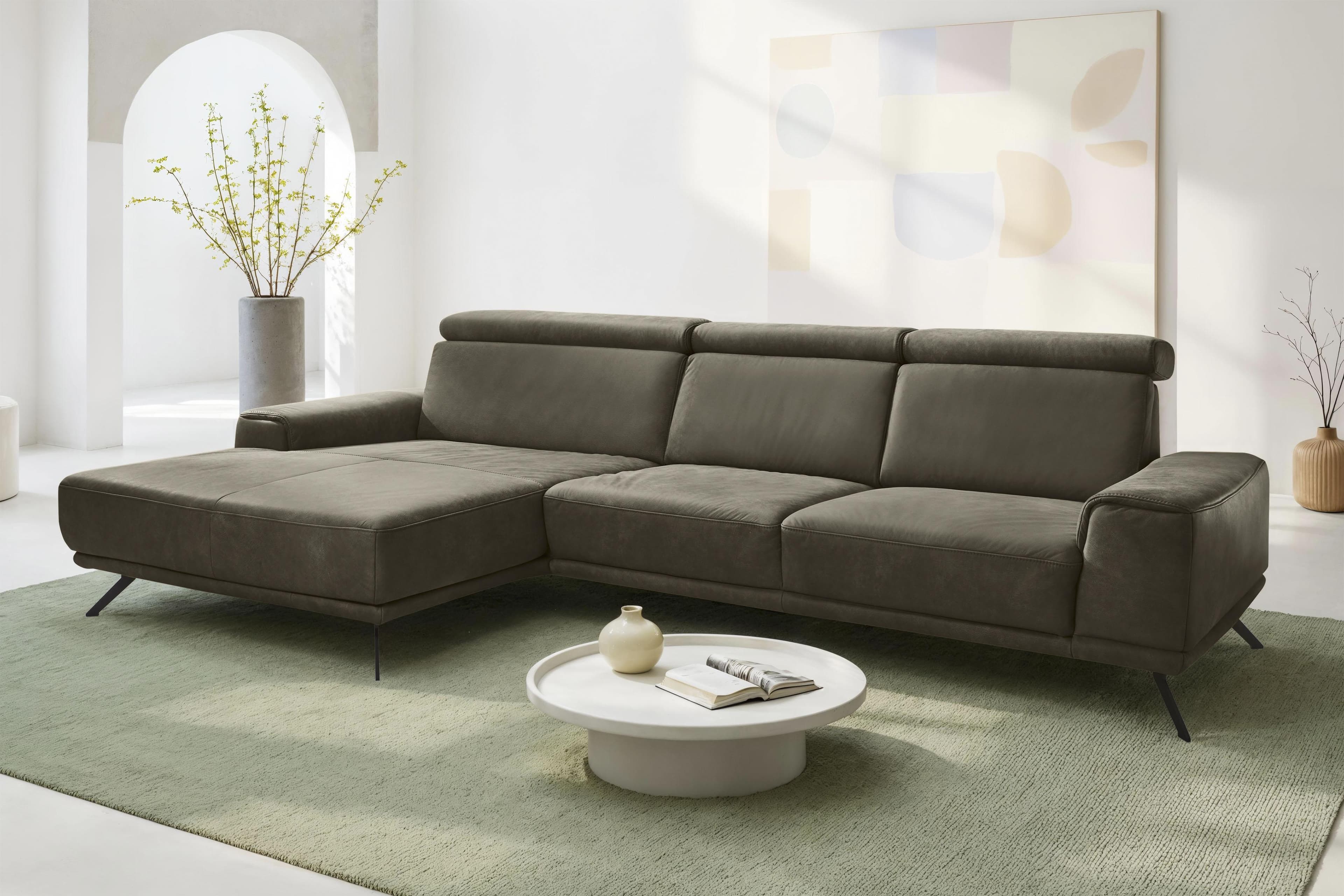 Ecksofa in L-Form, Kaltschaum, Olivgrün