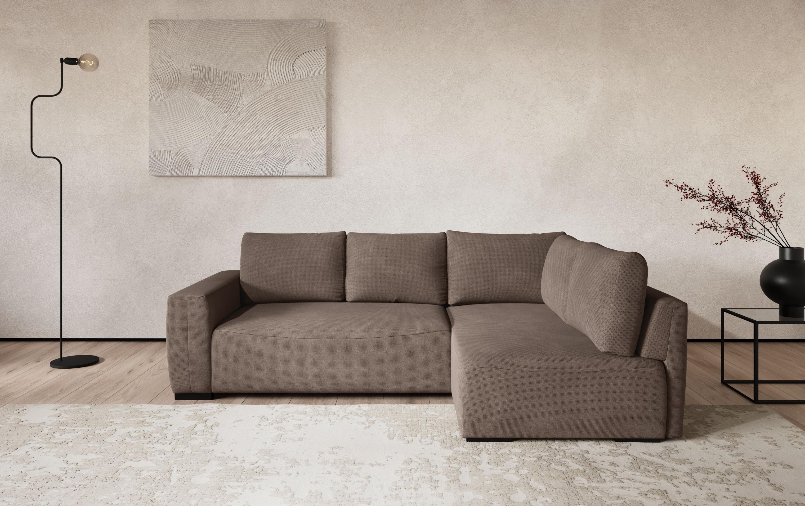 COTTA Giro L-Form Ecksofa Taupe mit Bettkasten