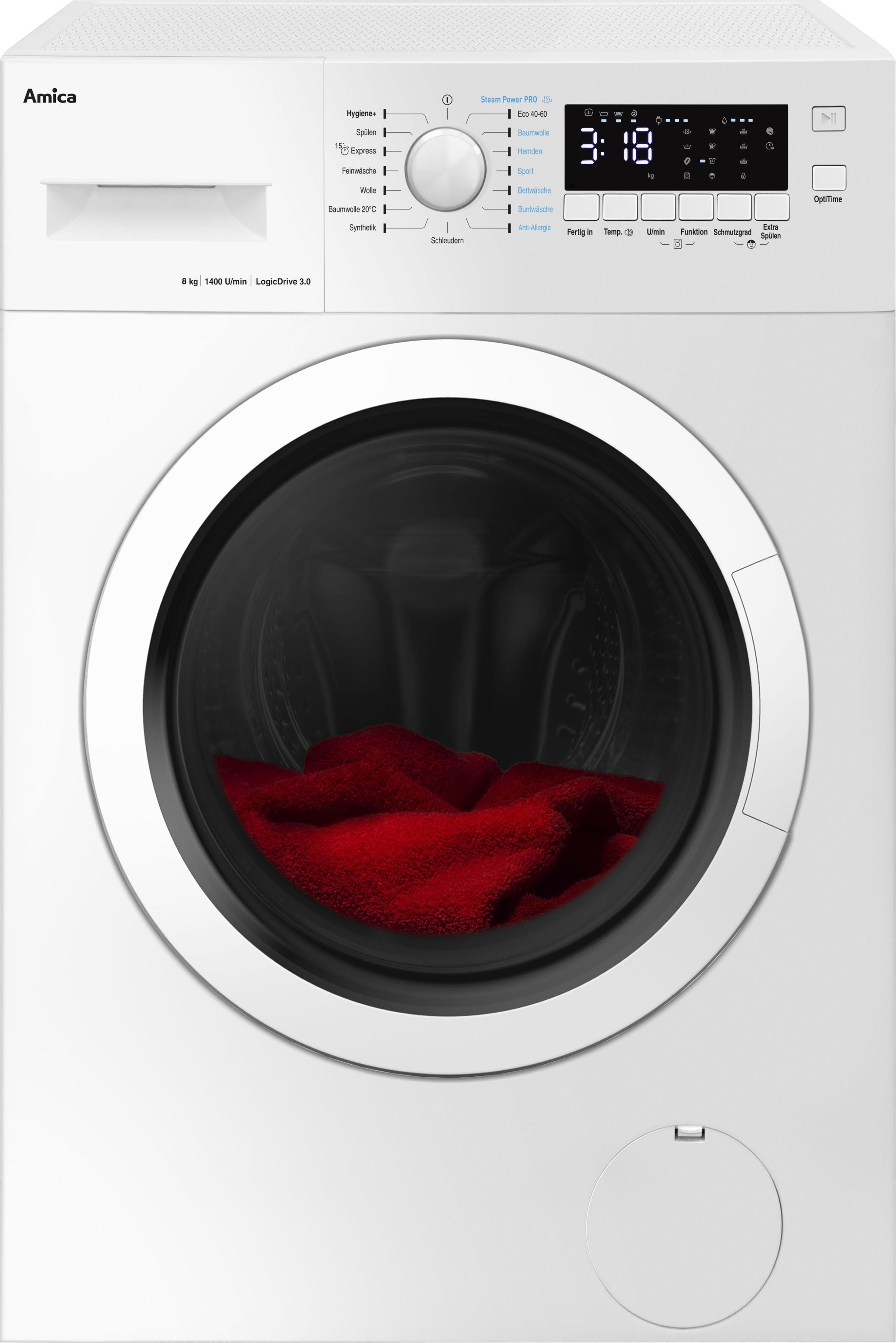AMICA Waschmaschine WA 484 082 Frontlader 8 kg LED-Display