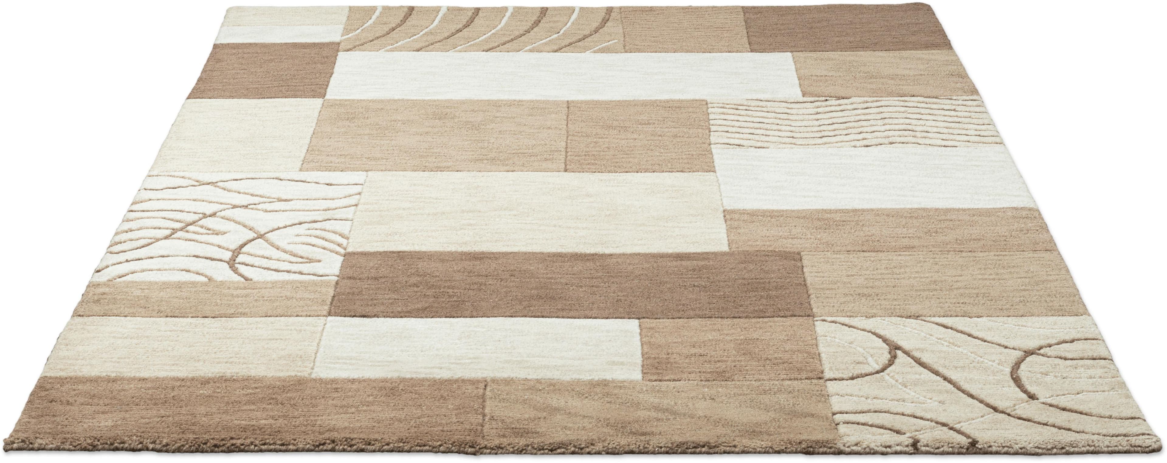 Wollteppich THEKO Domas 4028 Braun Patchwork Design