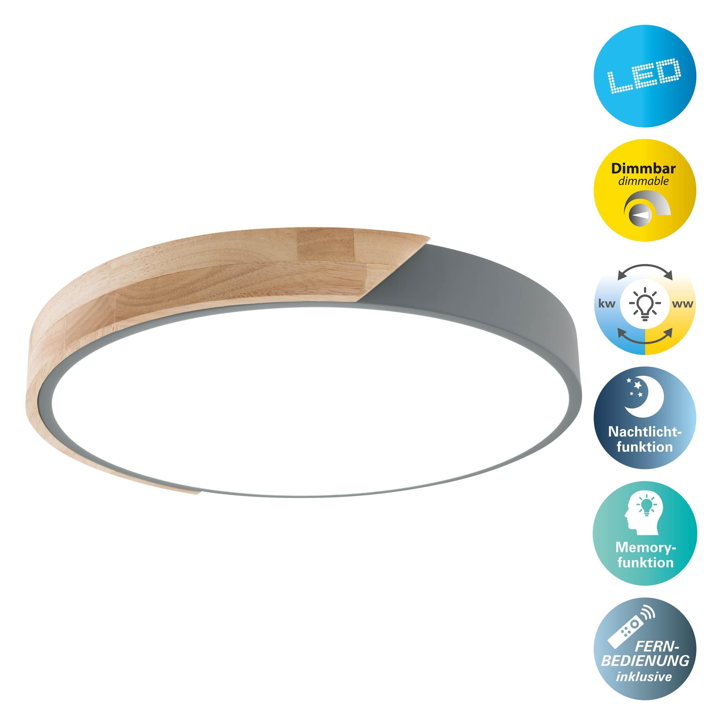 NÄVE LED Deckenleuchte Borneo Grau Dimmbar CCT Fernbedienung