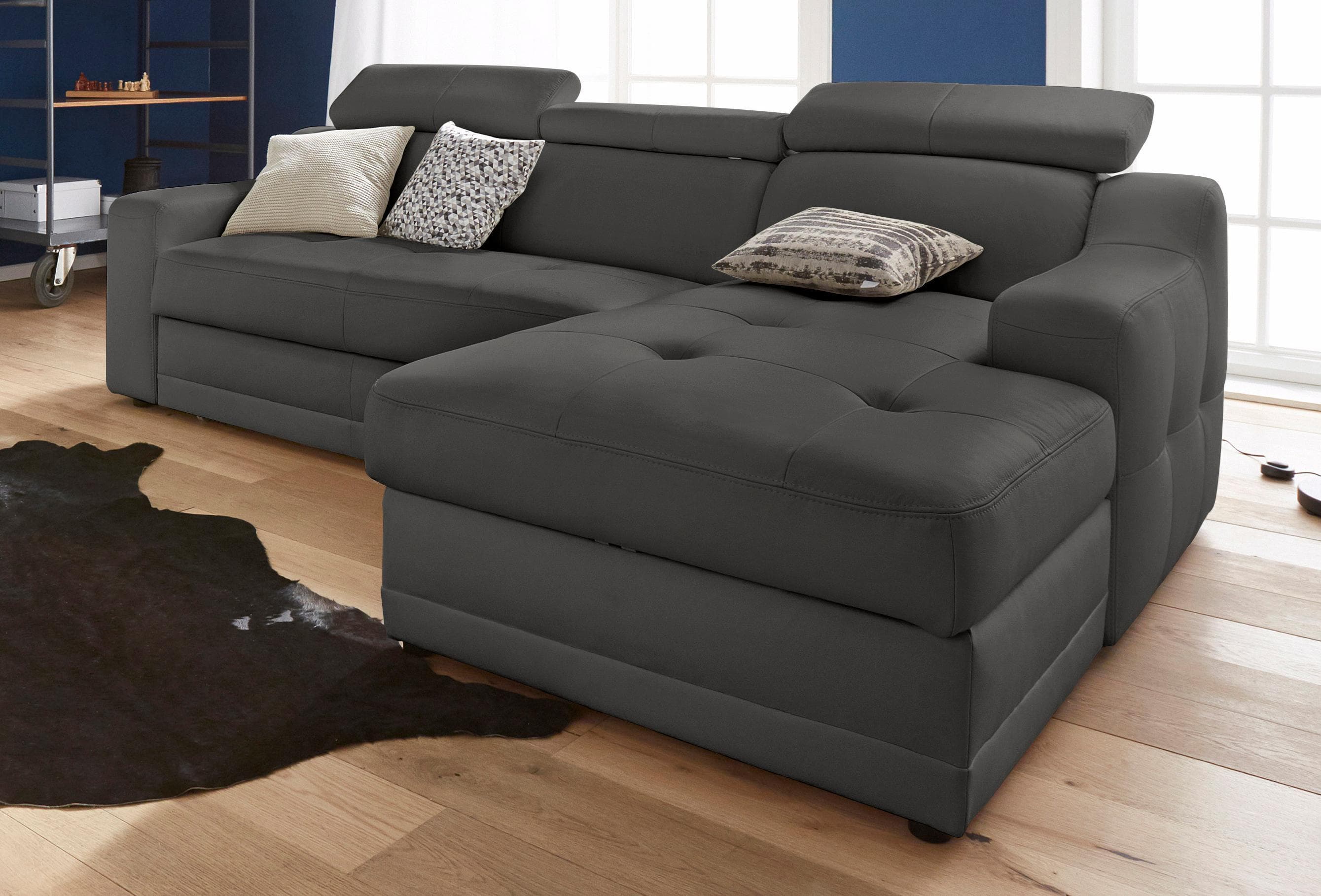 Ecksofa EXXPO Lotos Schwarz Naturleder & Kunstleder