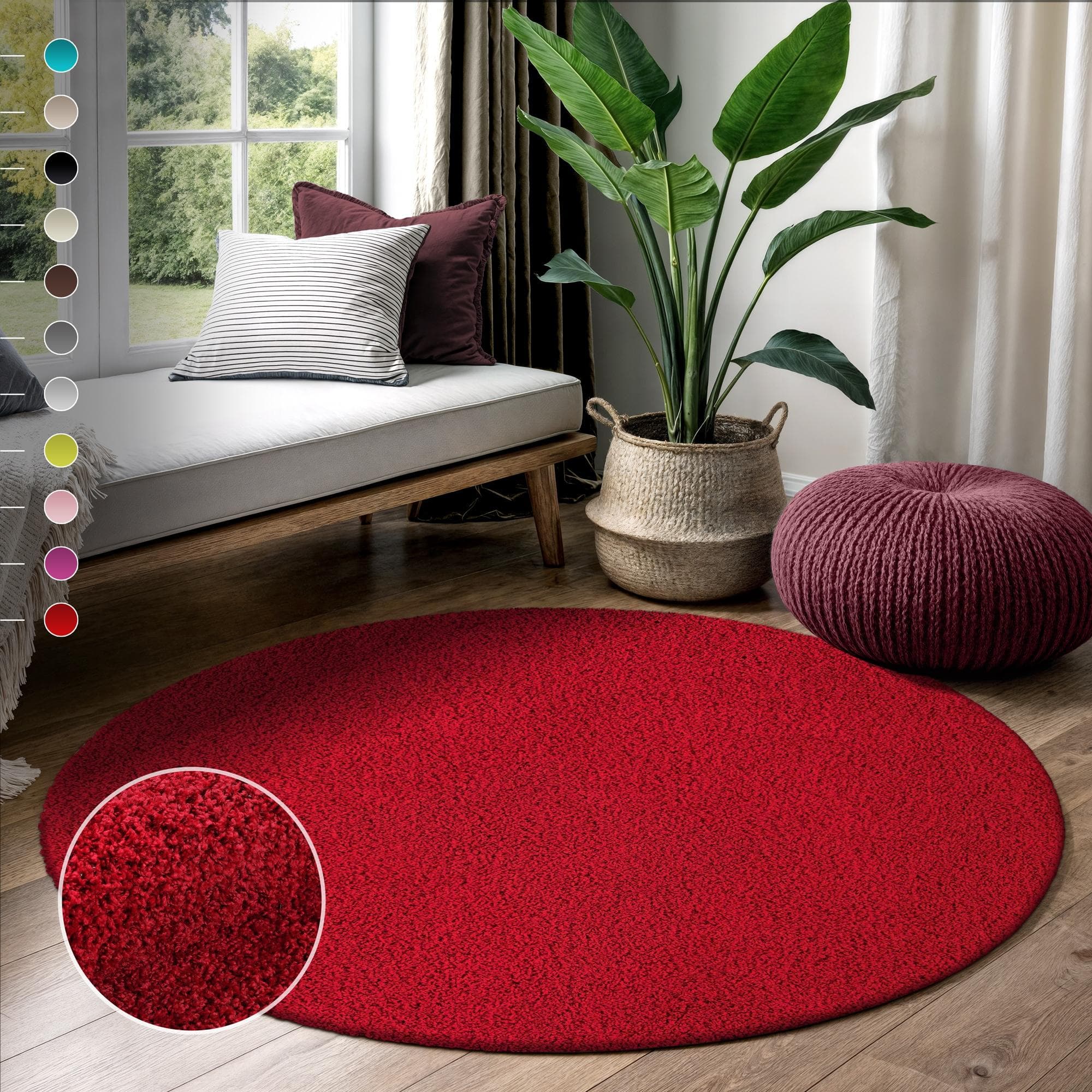 SANAT LOCA Hochflor-Teppich Rot Rund Shaggy