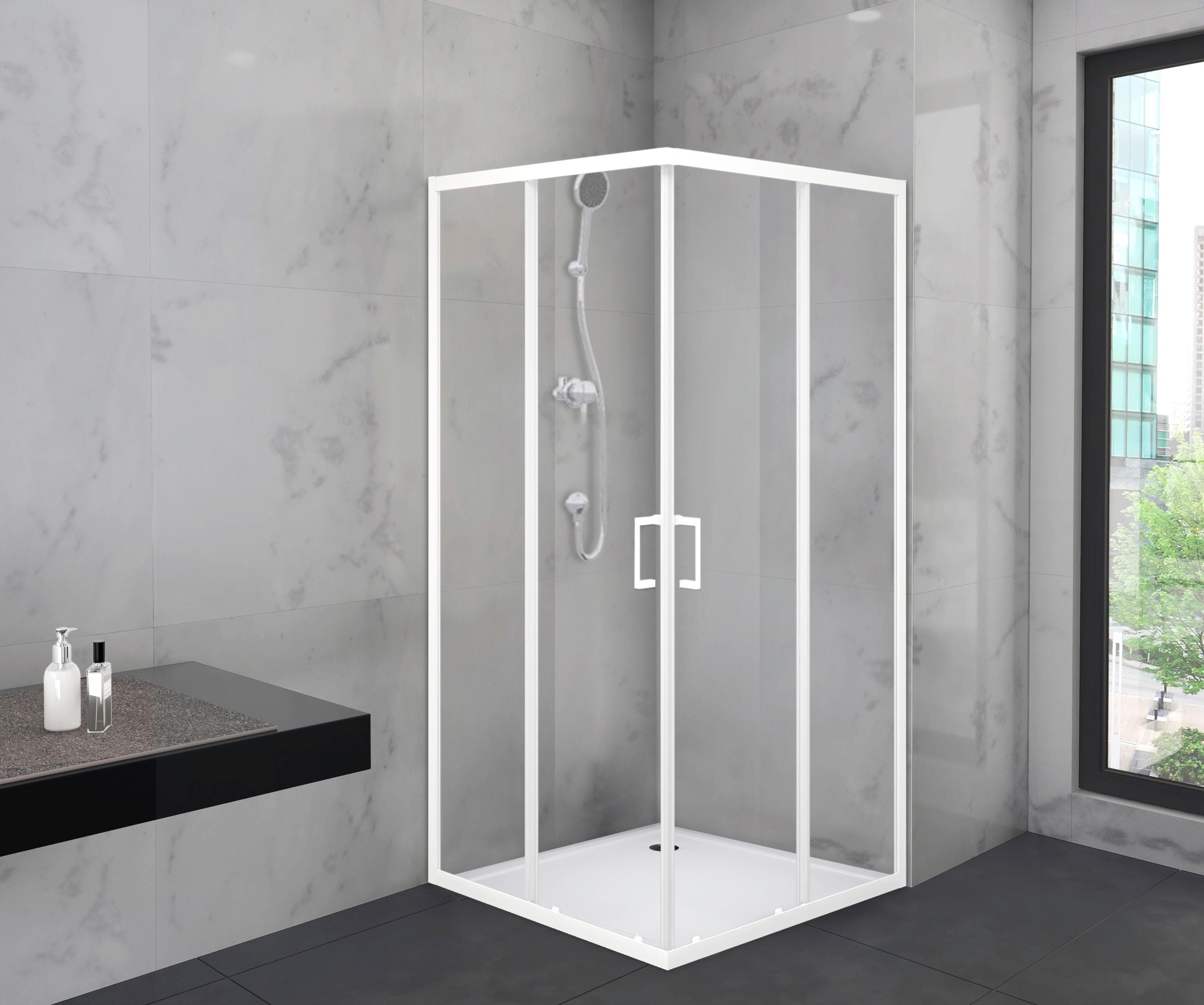 Eckdusche MARWELL Schiebetür 90x200x90 cm Weiß