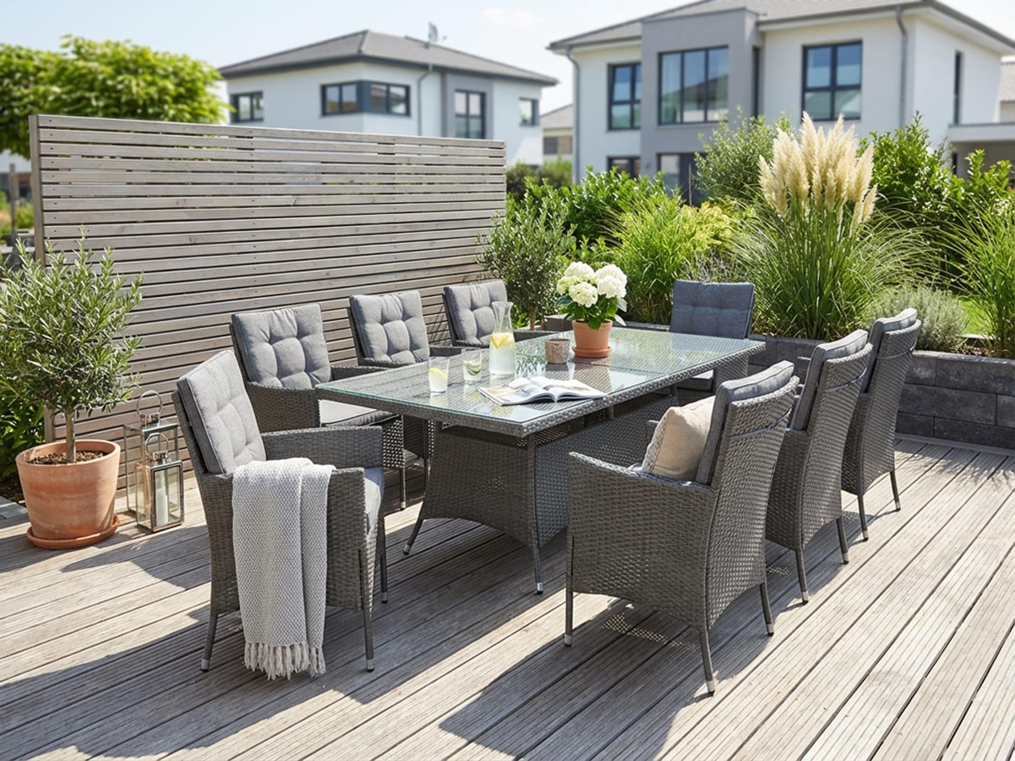 KONIFERA Garten-Essgruppe Korfu 17-tlg. Dunkelgrau Polyrattan