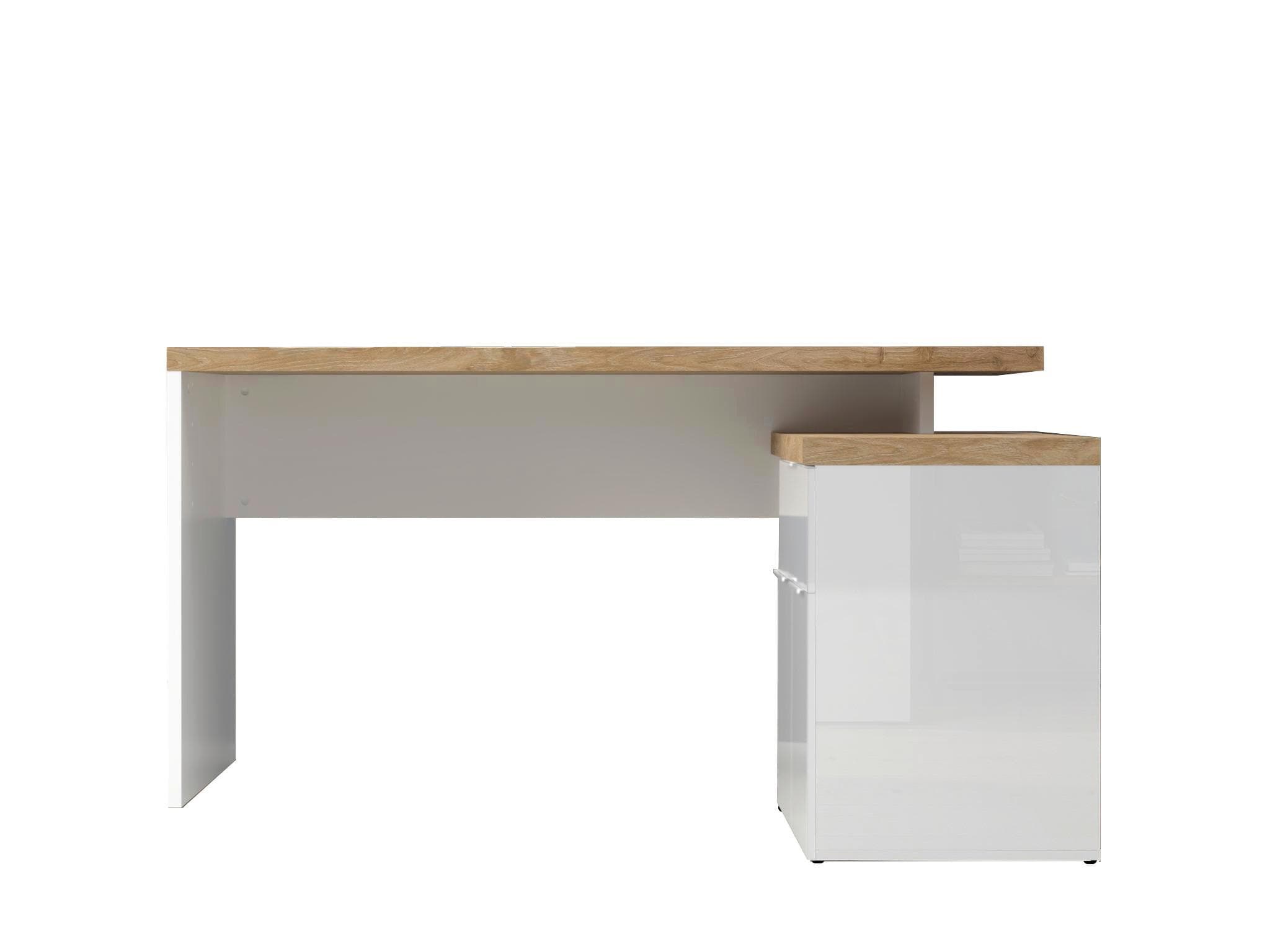 Easy Office Eckschreibtisch Eiche/Weiß Hochglanz