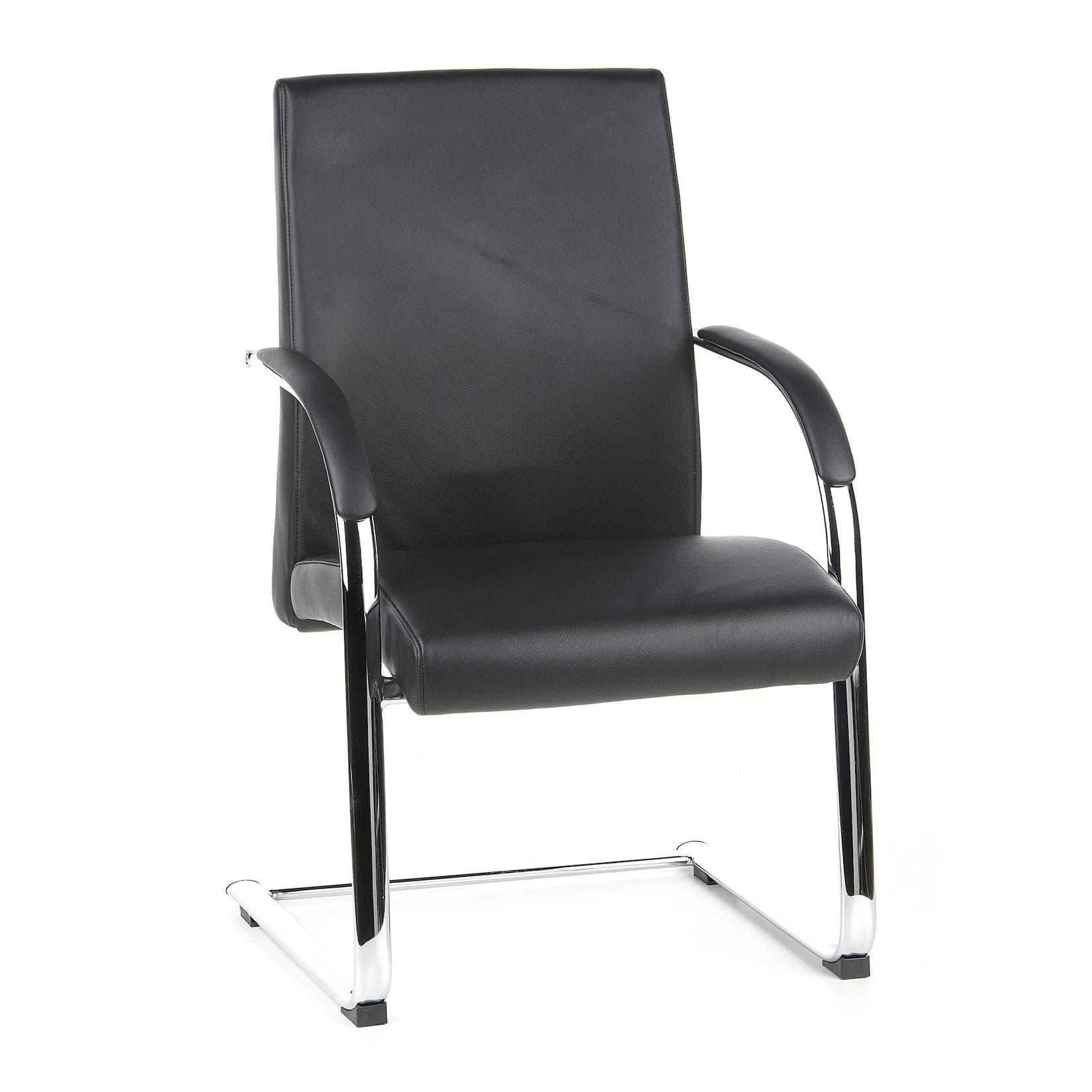 hjh OFFICE Freischwinger BAROLO V Leder mit Armlehnen Schwarz