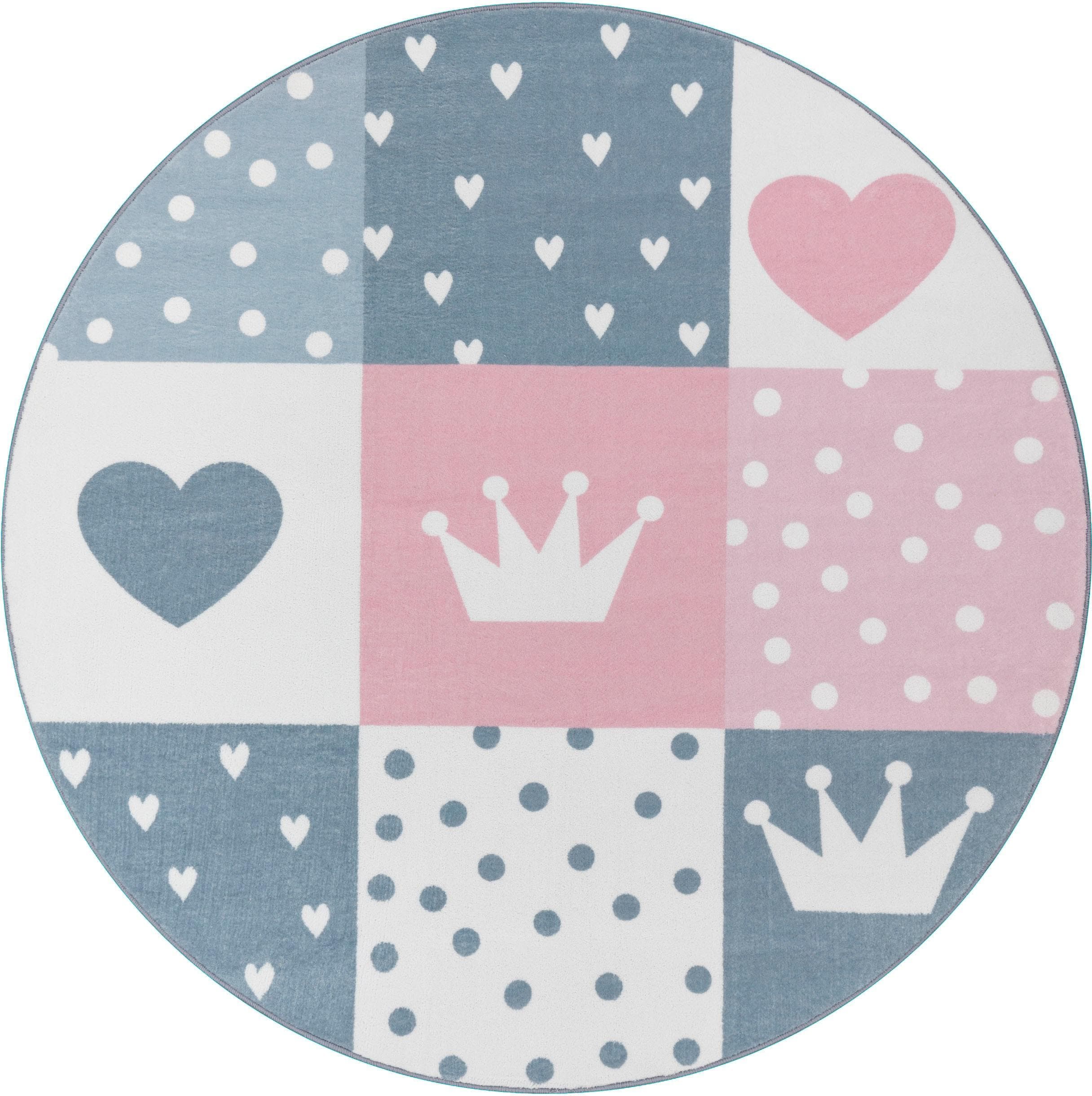 Paco Home Kinderteppich Eliz 391 Pink Rund Kurzflor