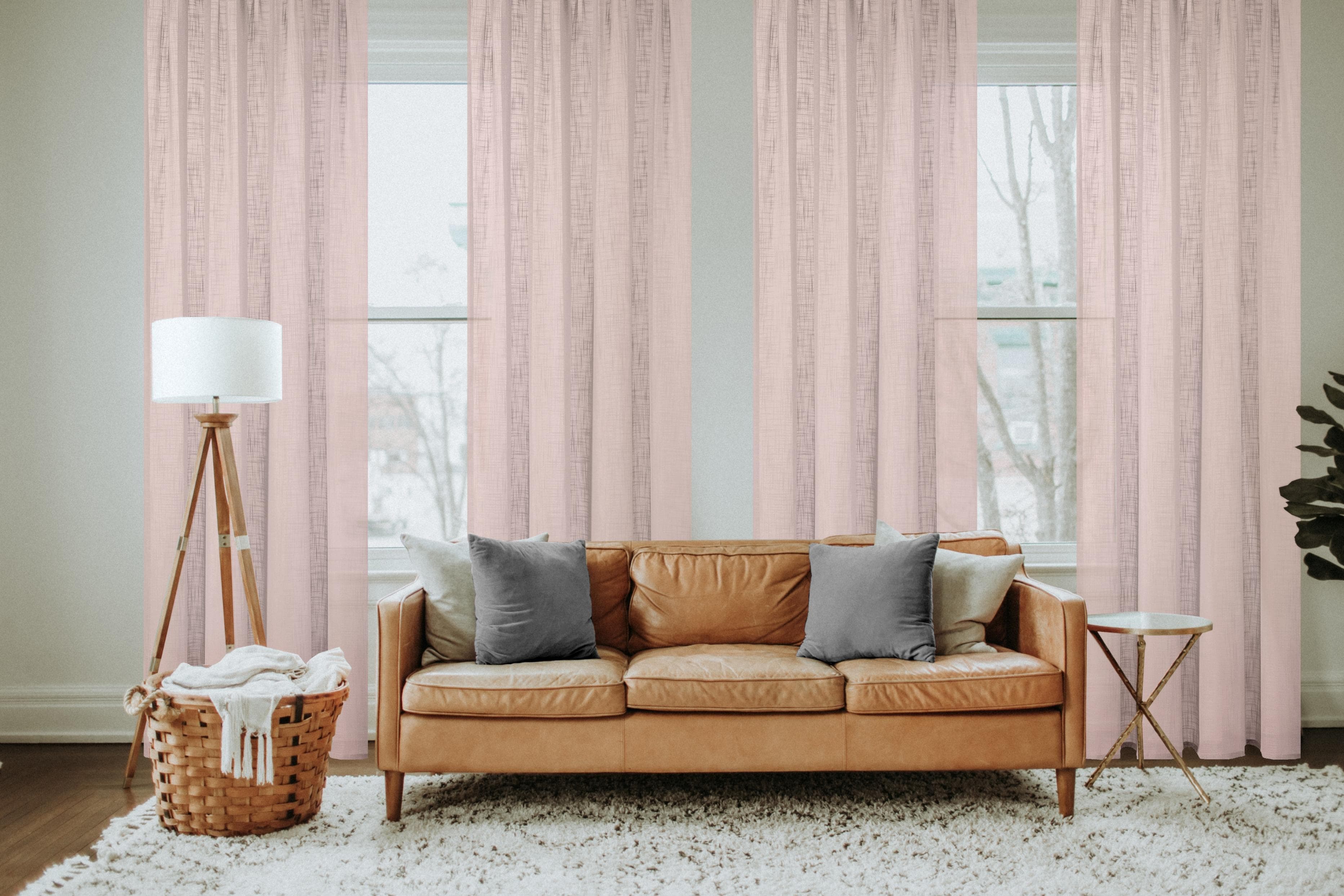 HOME BASICS SOFTY Gardine Rosa Leinenstruktur Ösenschal 140x160cm
