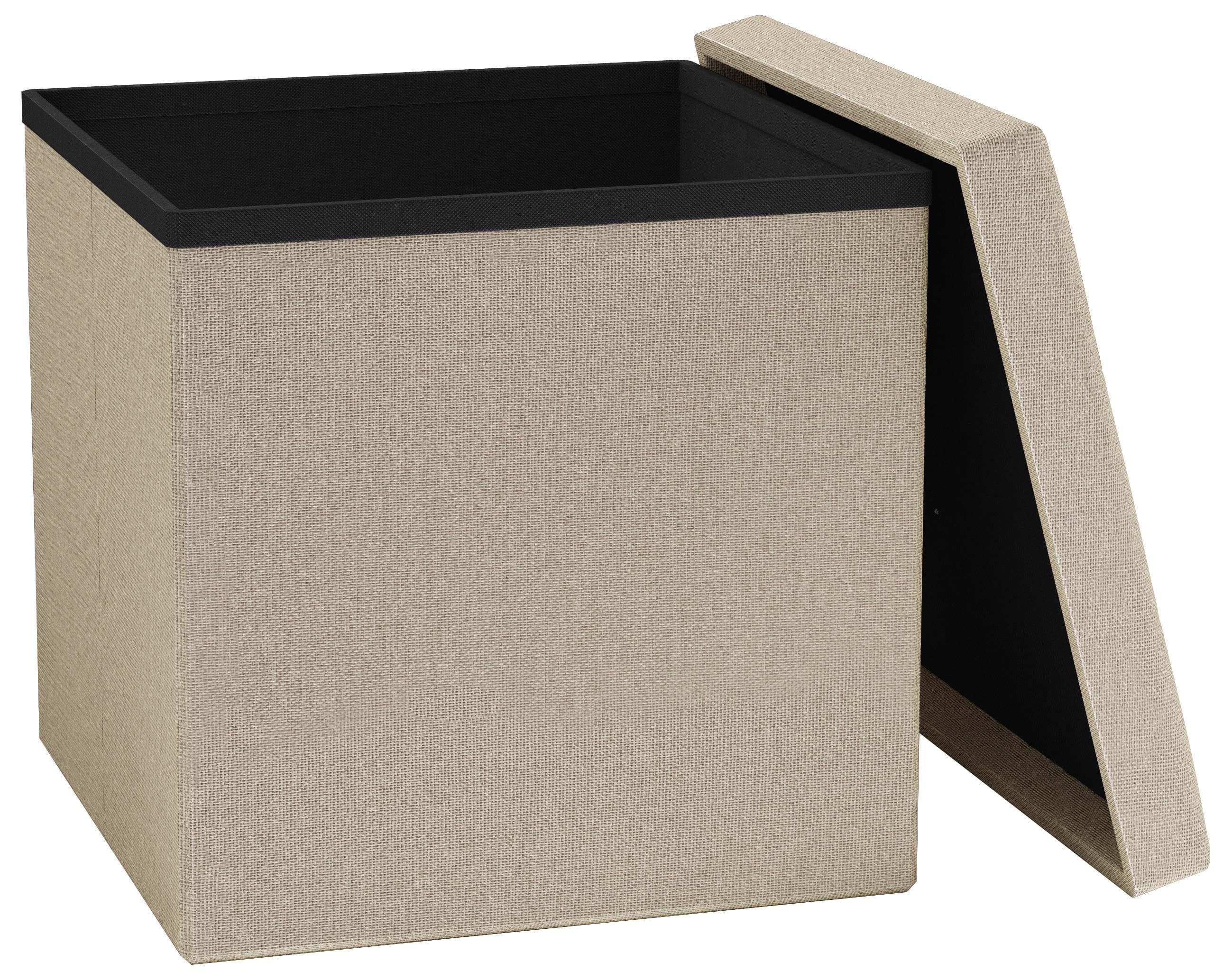 VCM Stoff Sitztruhe Boxas Beige mit Stauraum und Holzoptik Füßen