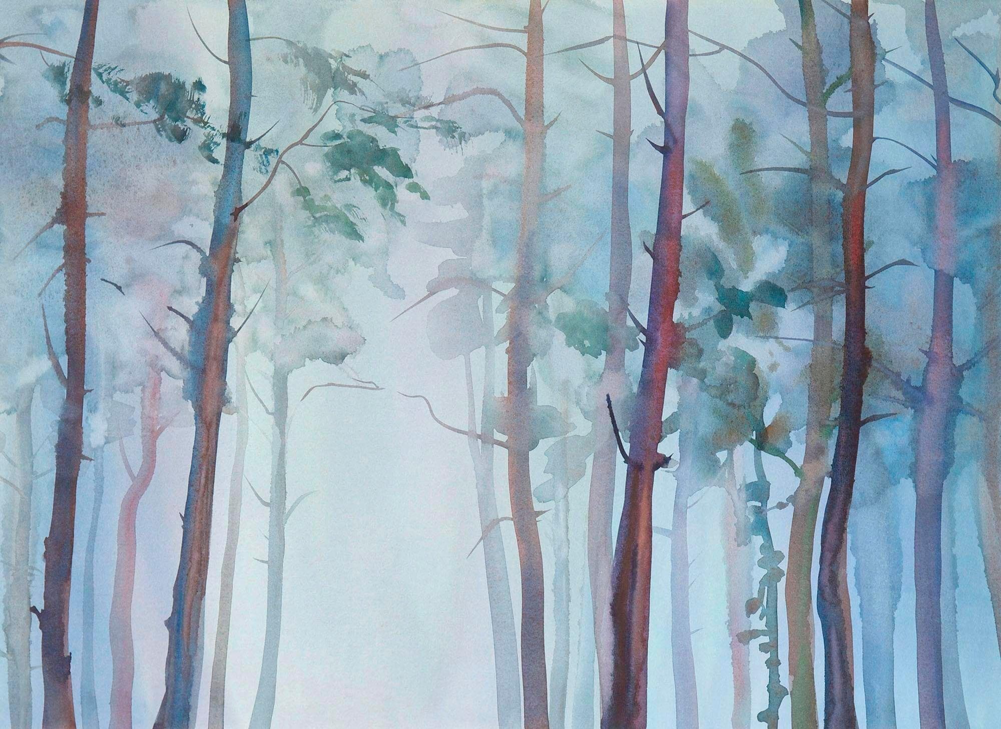 Fototapete LIVING WALLS Aquarellwald Vlies 3,5m x 2,55m