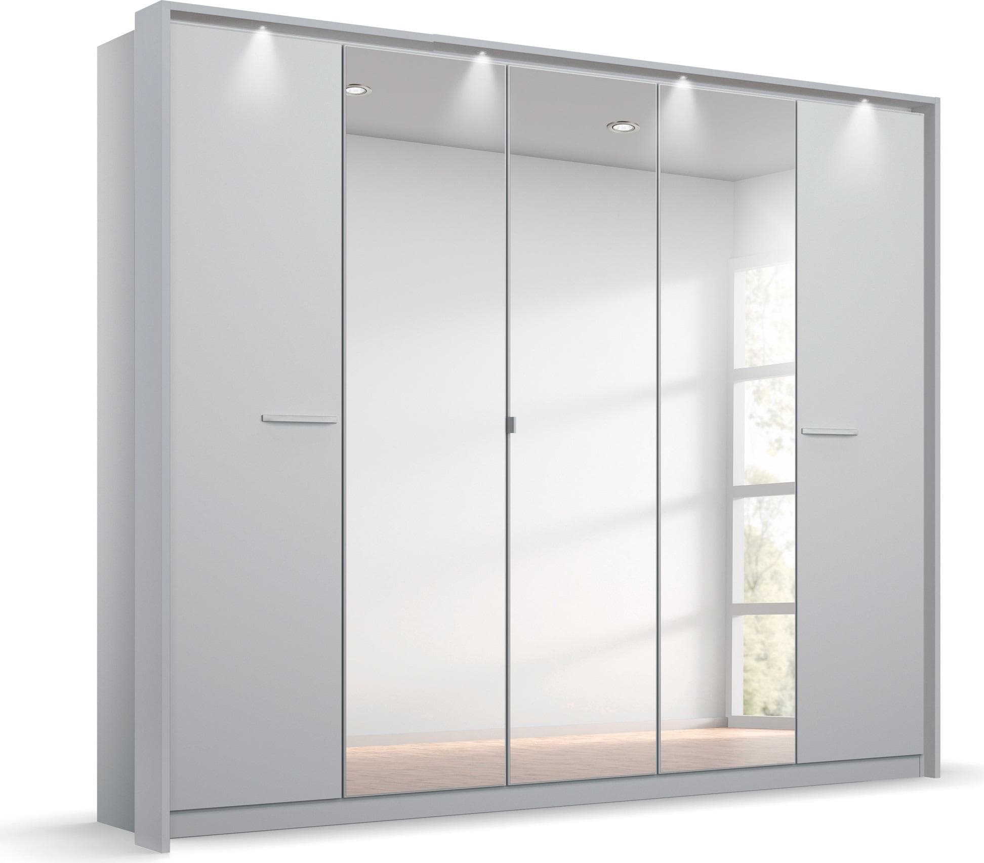 Rauch OTELI Drehtürenschrank Seidengrau mit Spiegeltüren