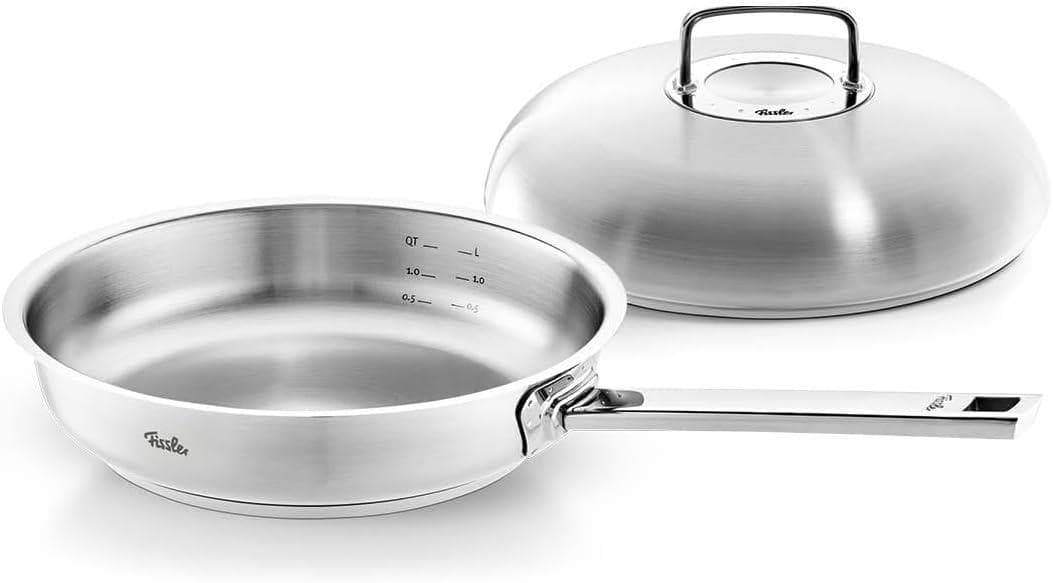 Fissler Bratpfanne 28cm Edelstahl Hochraumdeckel Silber