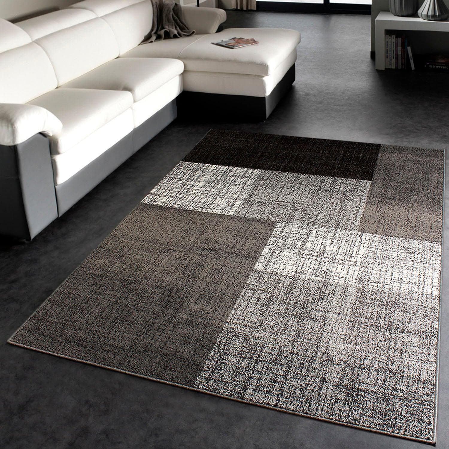 PACO HOME Teppich Mondial 105 Grau Kurzflor Modernes Karo Muster