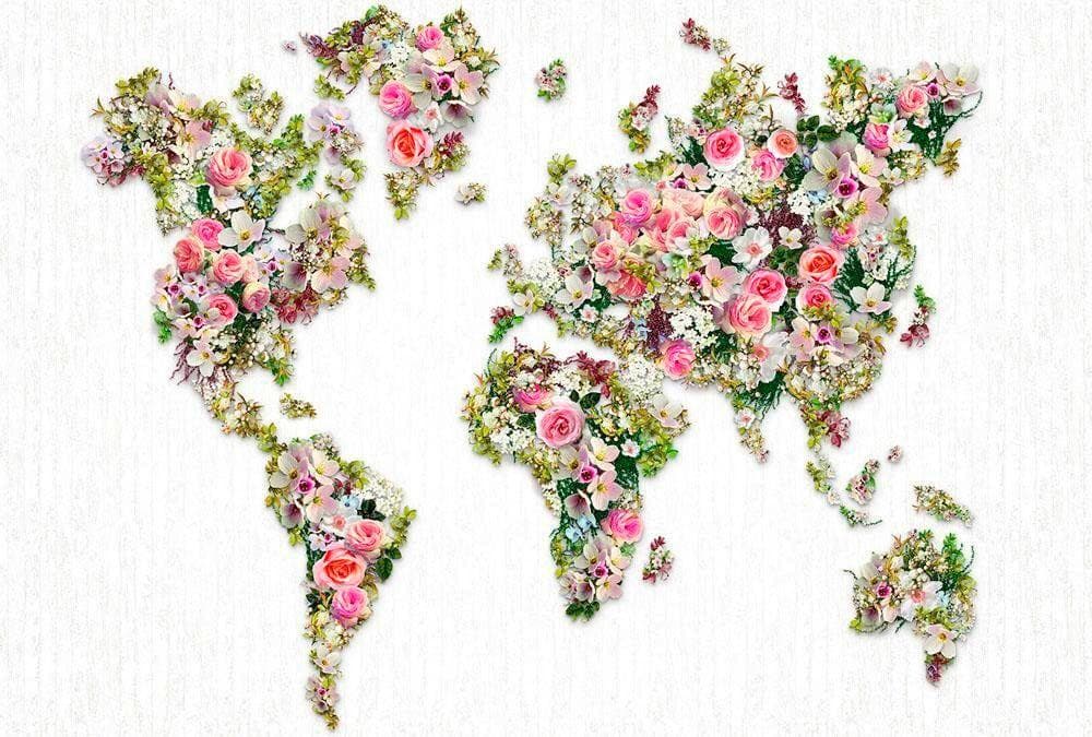 Livingwalls Vliestapete Weltkarte aus Rosen bunt 0,53x10,05m
