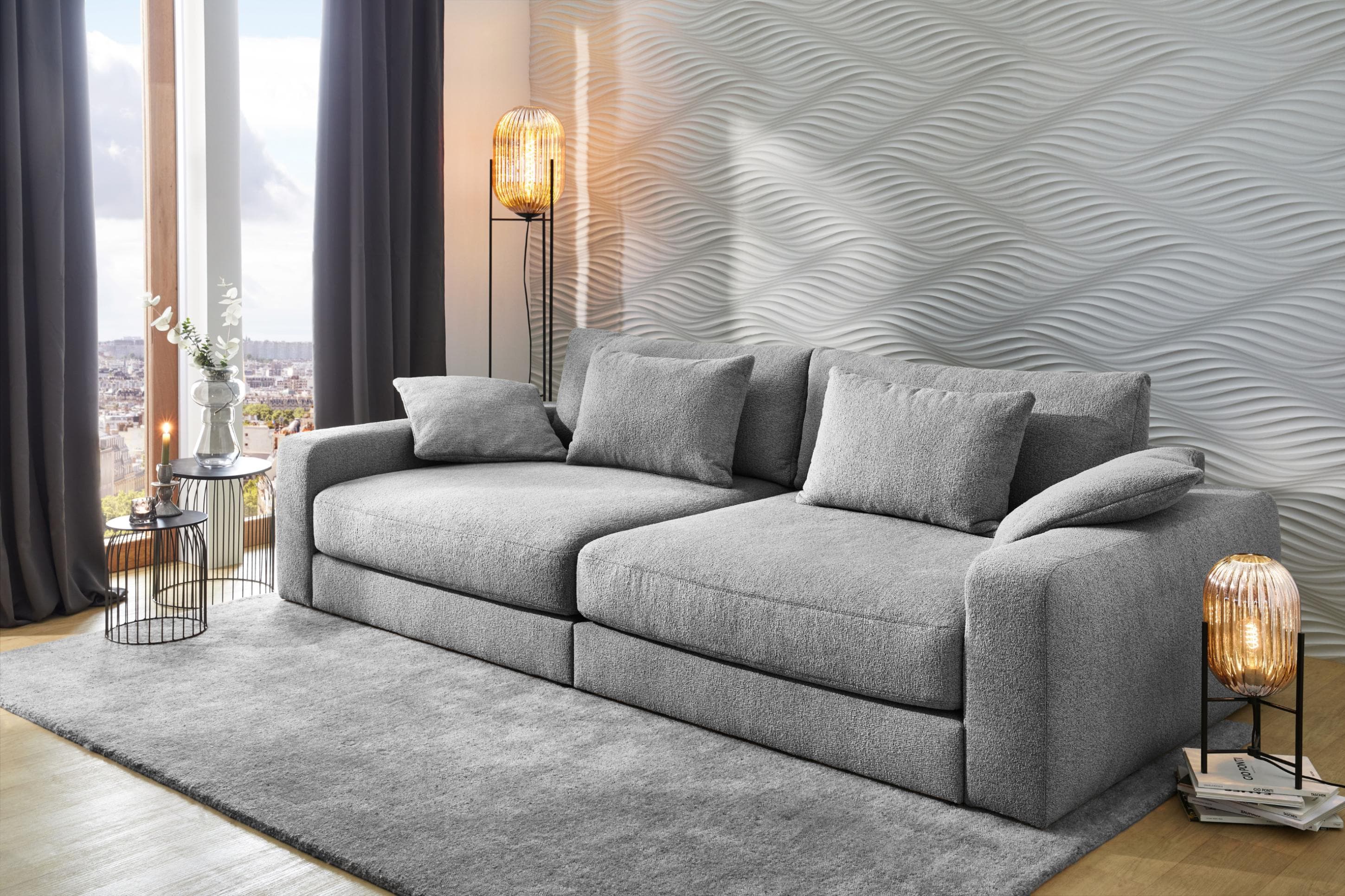Trendiges Polyester-Sofa mit Federkern, hellgrau