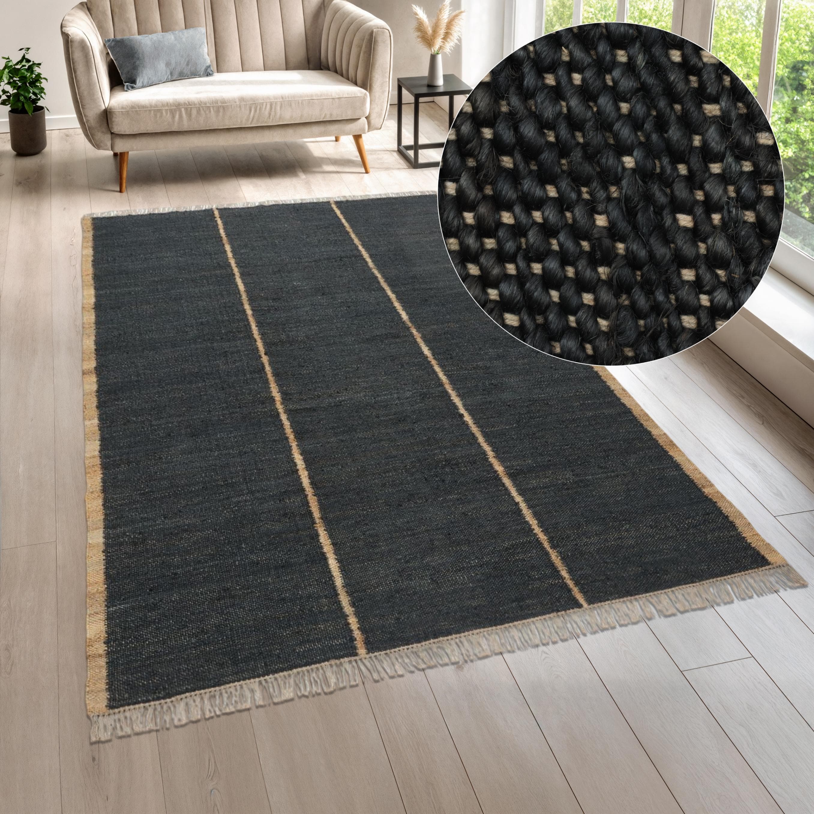 Teppich Lenia handgewebt Jute schwarz 60x90 cm