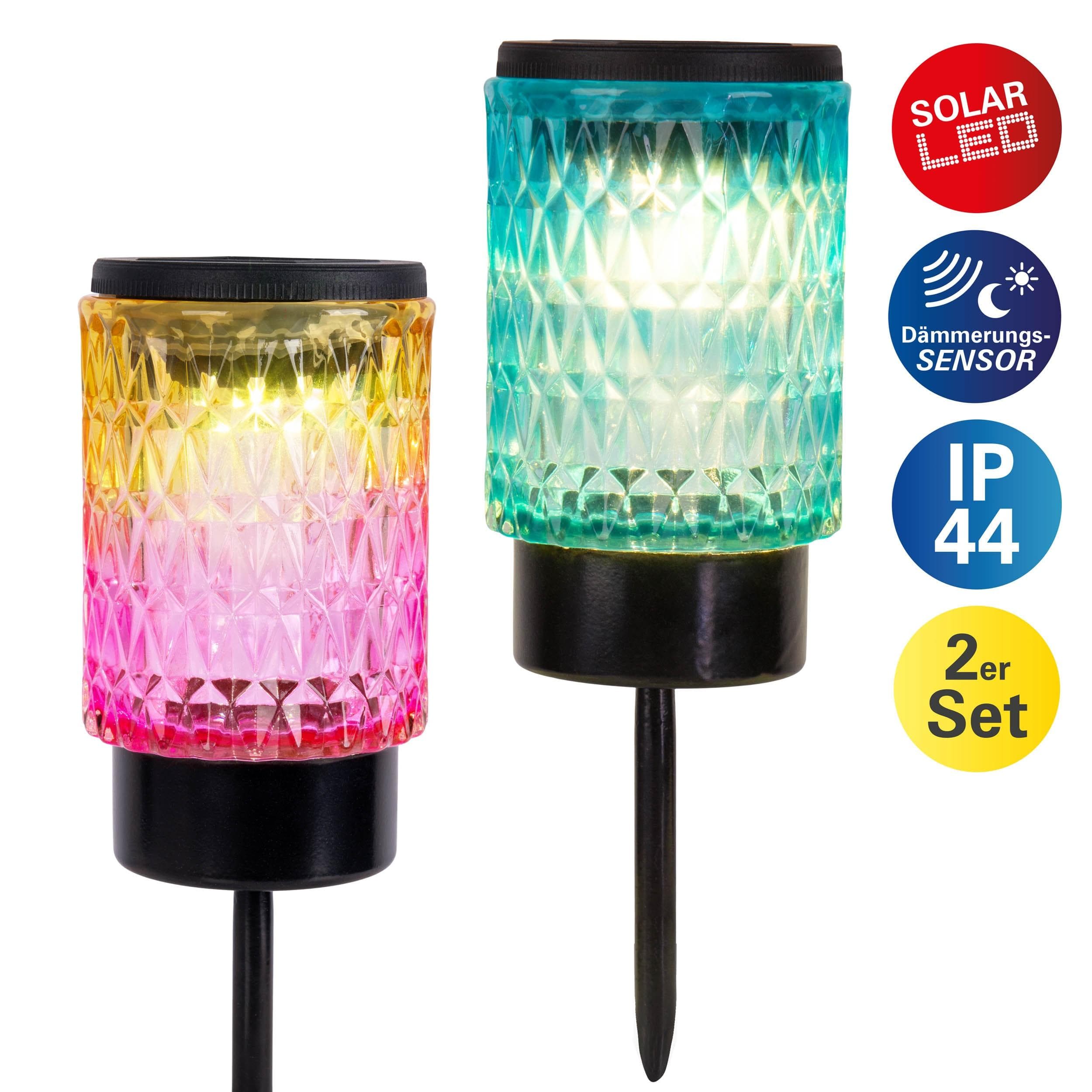 näve LED Solarleuchte Mila 2er Set Retro Bunt mit Dämmerungssensor