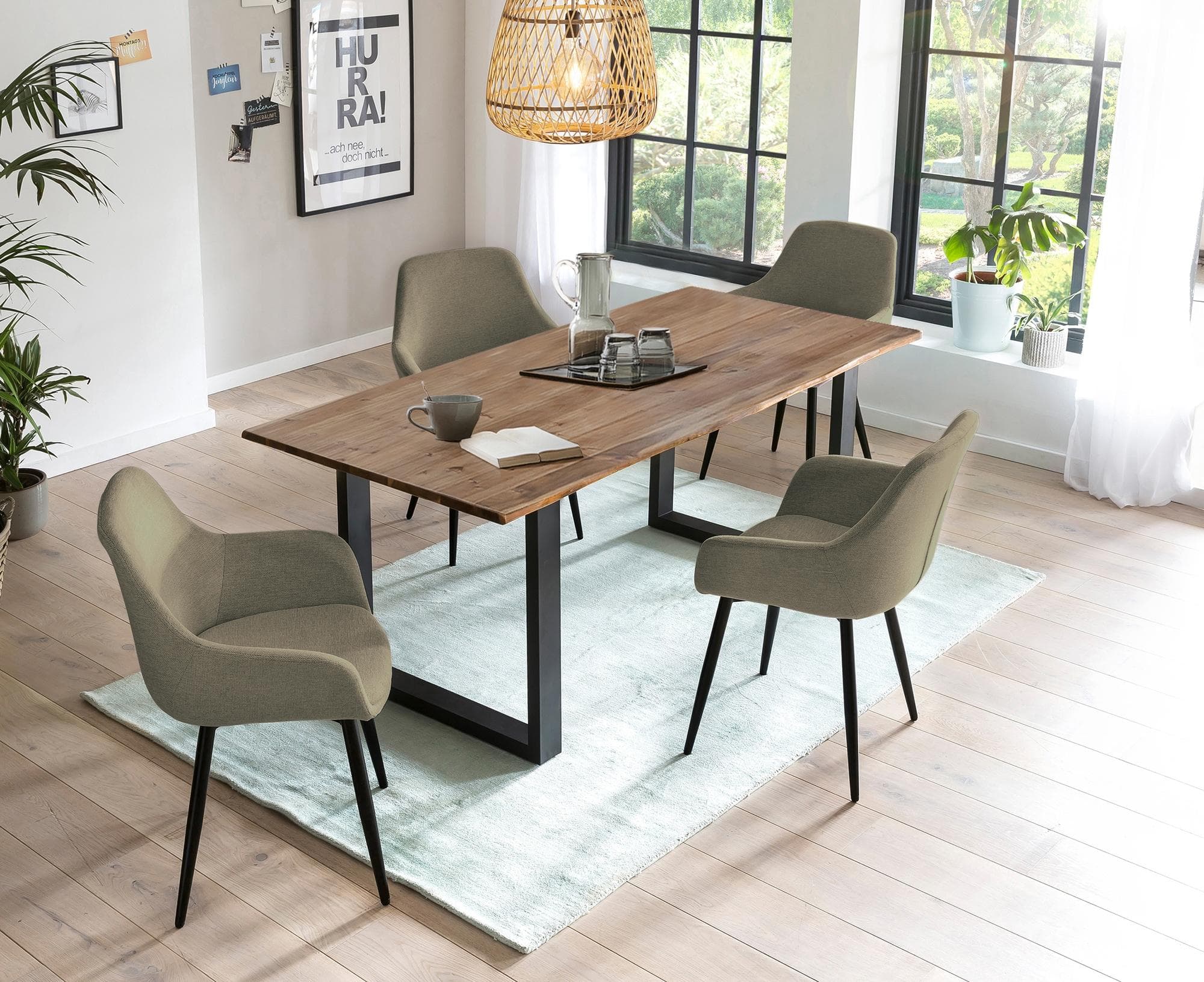 Essgruppe SALESFEVER Esszimmerstuhl grün Massivholz