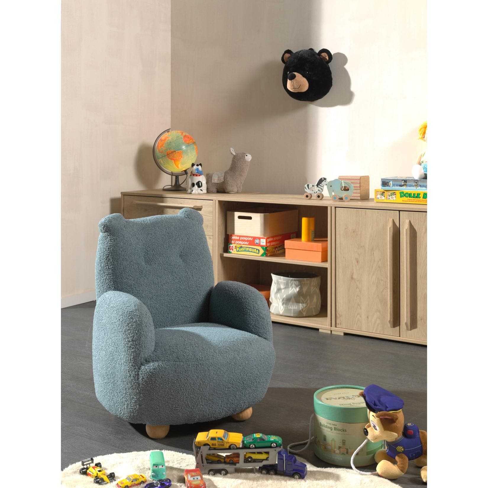 Vipack Kindersessel Bärchen Optik Bouclé Blau