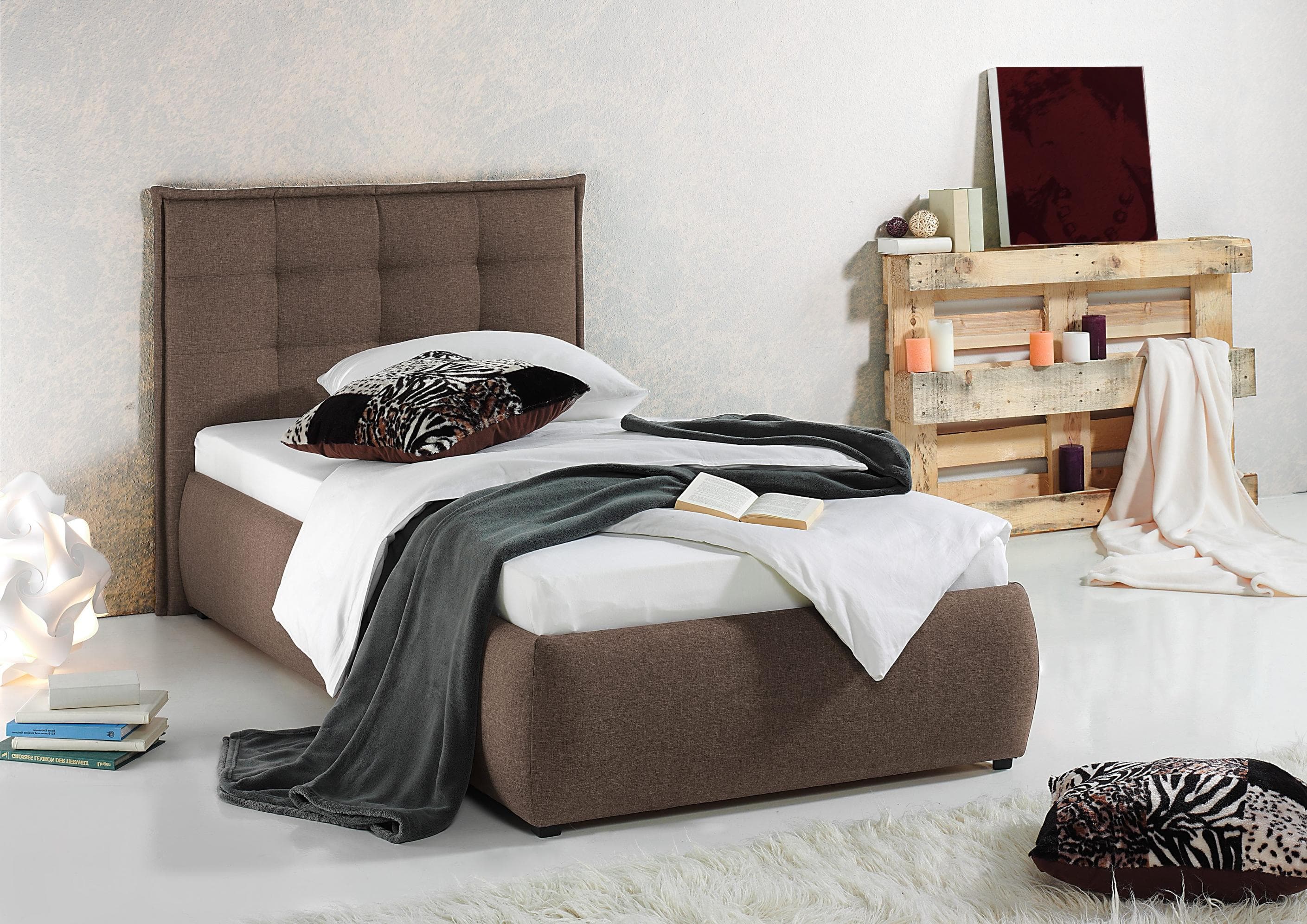 Polsterbett MAINTAL, olivbraun, Lattenrost, Bonnell-Federkernmatratze