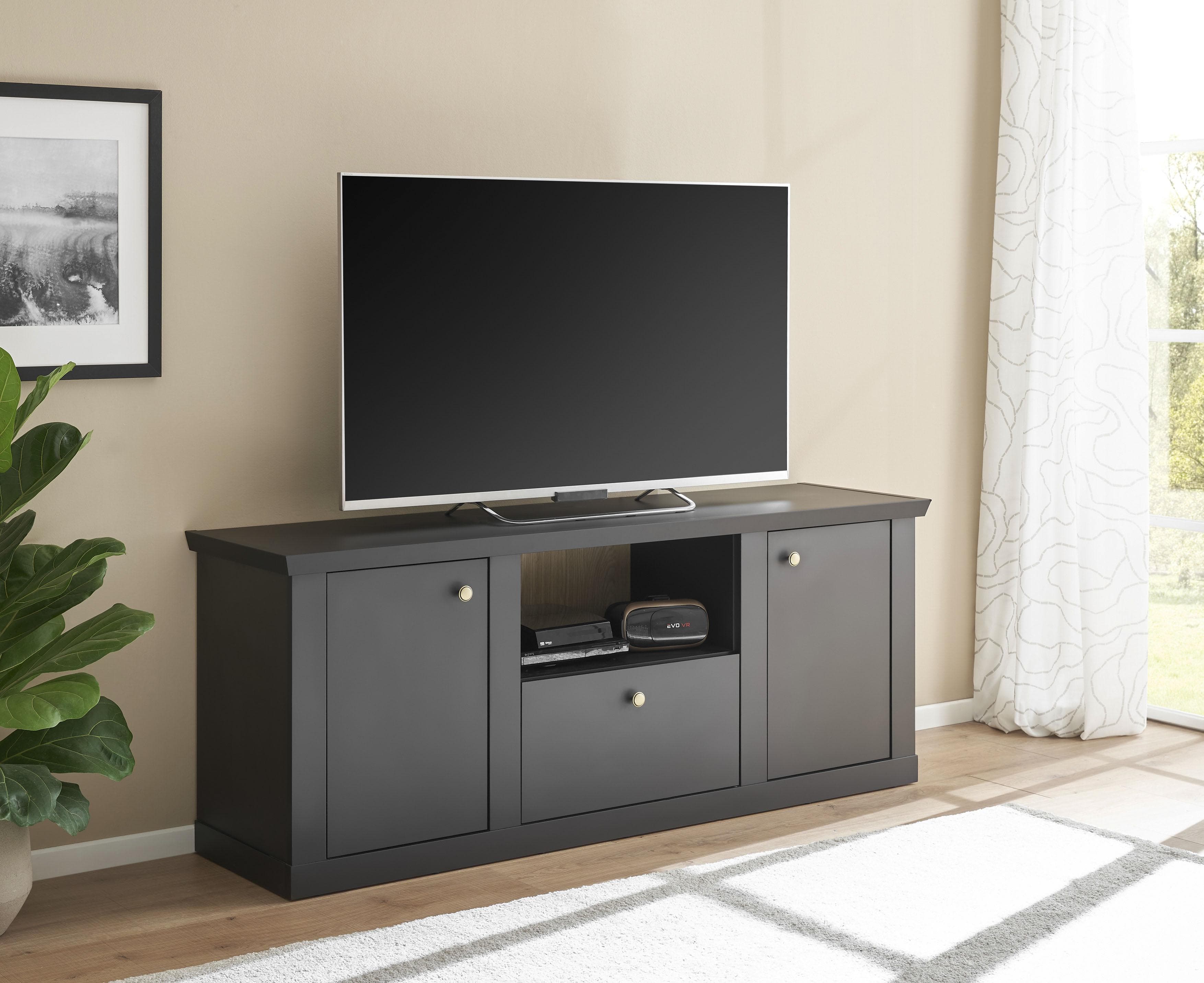 Home Affaire Lincoln Lowboard Schwarz Matt mit Messinggriffen