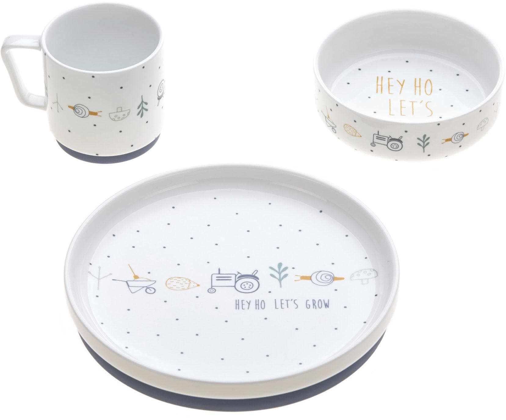 Kindergeschirr-Set LÄSSIG Garden Explorer Traktor bunt Porzellan Silikon