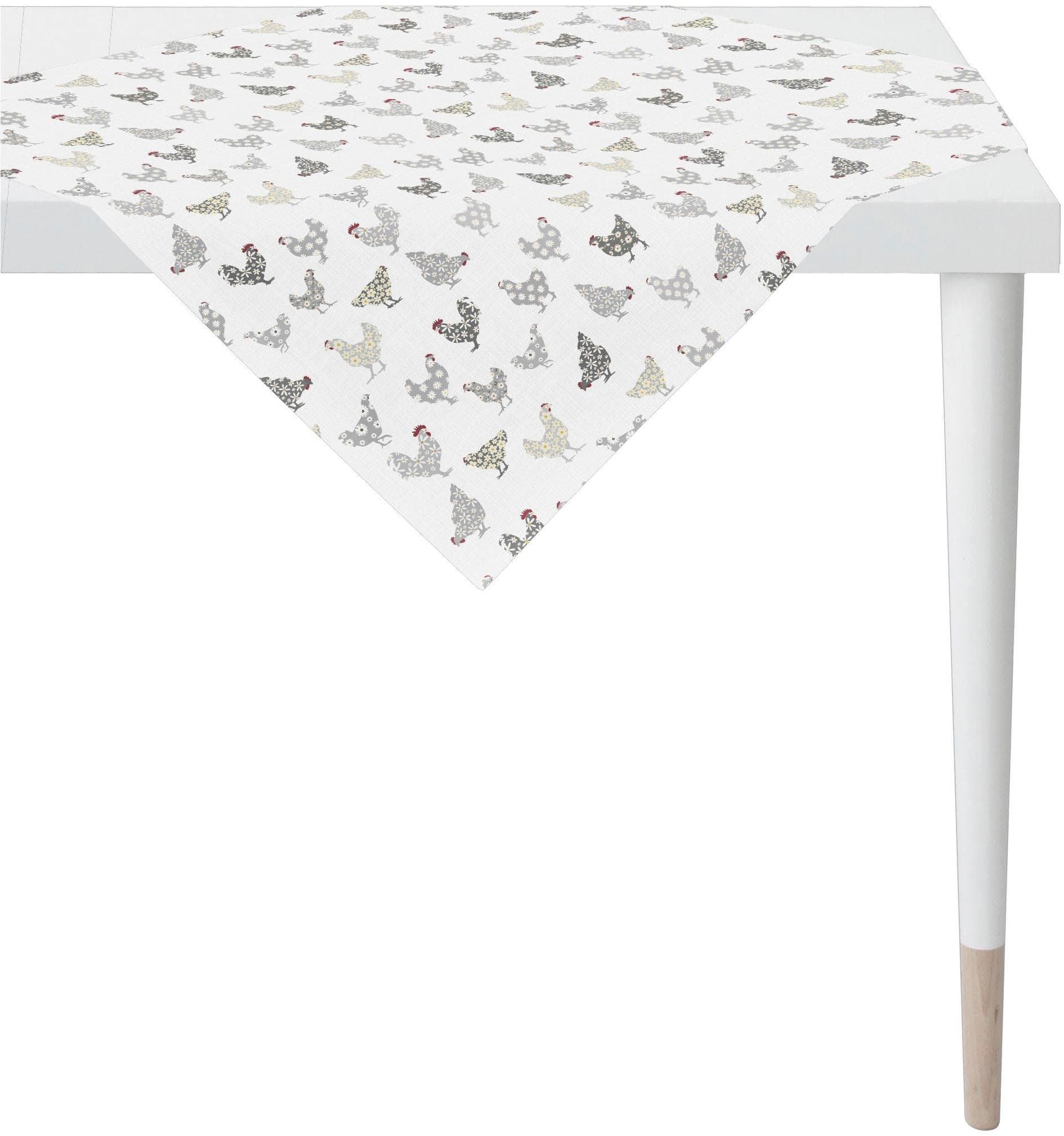 Tischdecke APELT 100x100 cm Grau Hühner-Motiv
