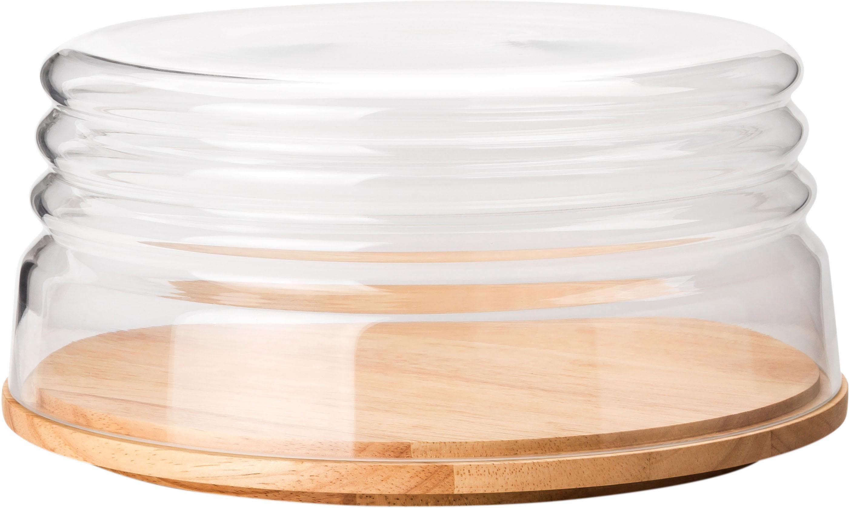 Käseglocke CONTINENTA Glas Holz mit Holzteller braun