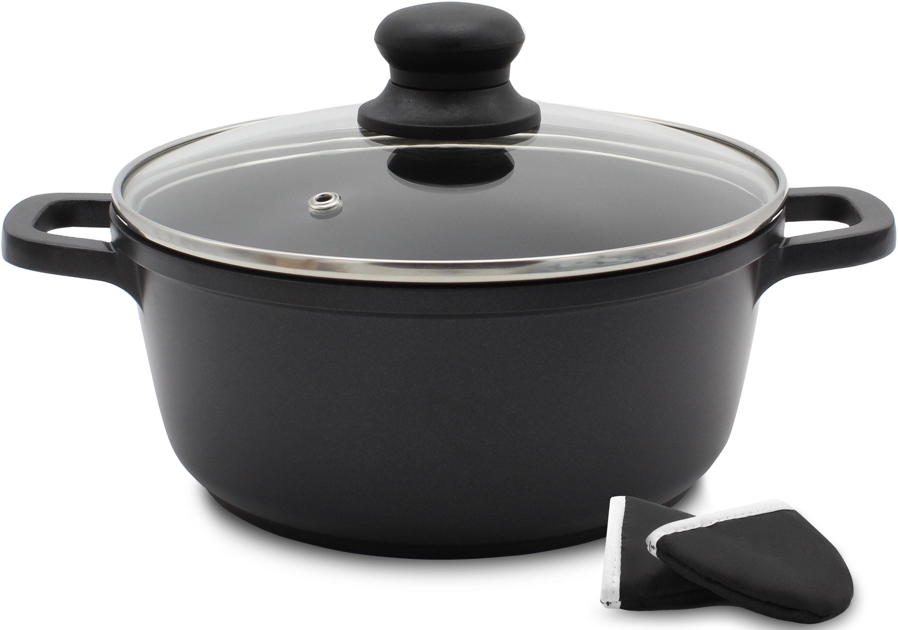 KRÜGER Aluguss Fleischtopf mit Glasdeckel 24cm Schwarz