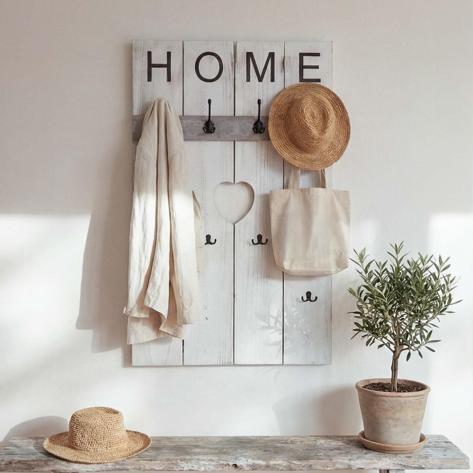 Wandgarderobe MCW-C89 Home Shabby-Look Vintage 8 Haken 91x60cm weiß