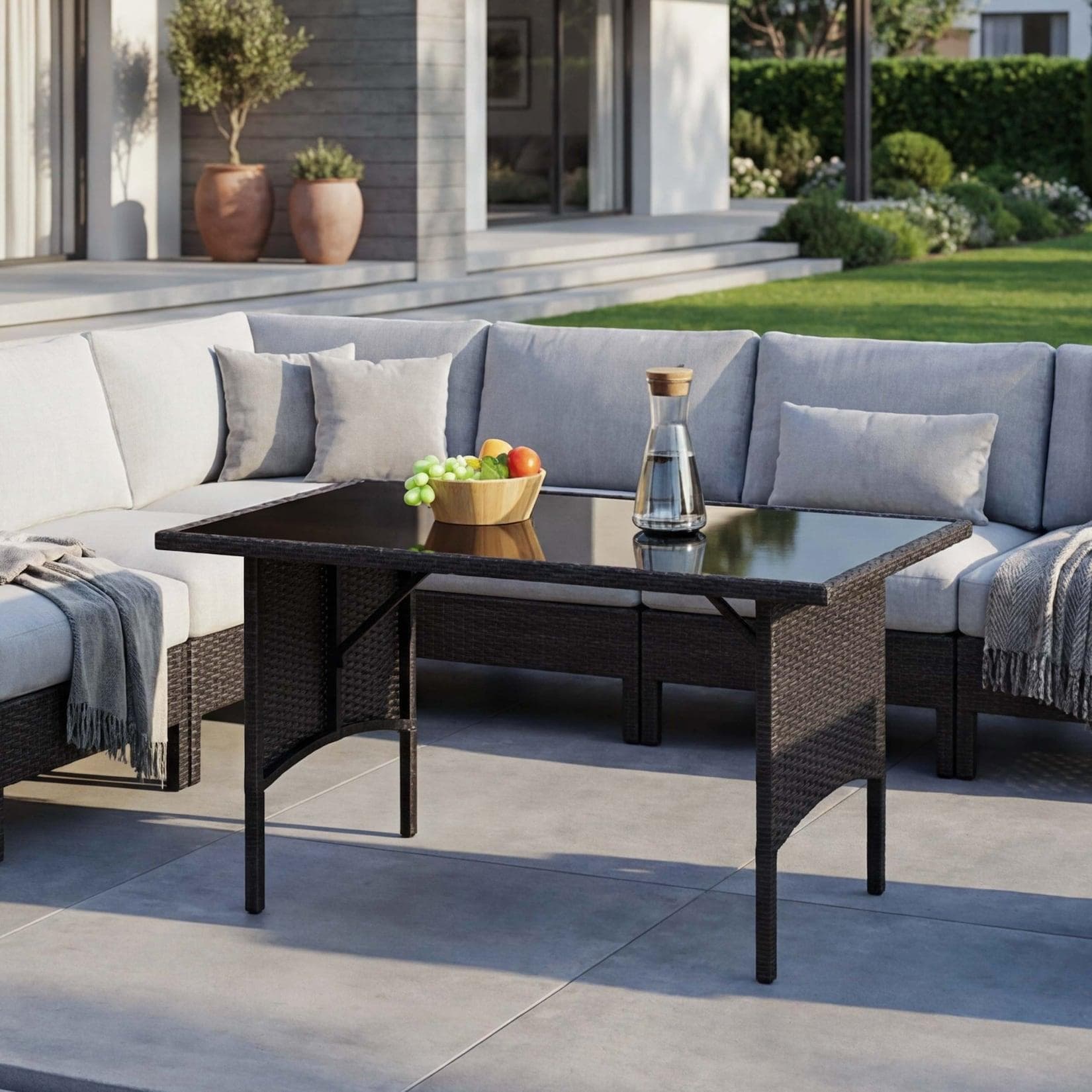 MCW Gartentisch MCW-G16 Poly-Rattan Glas