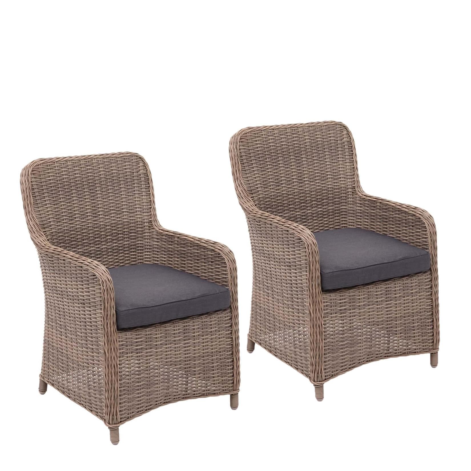 2er-Set Poly-Rattan Stuhl MCW-E98, Gartenstuhl mit Kissen