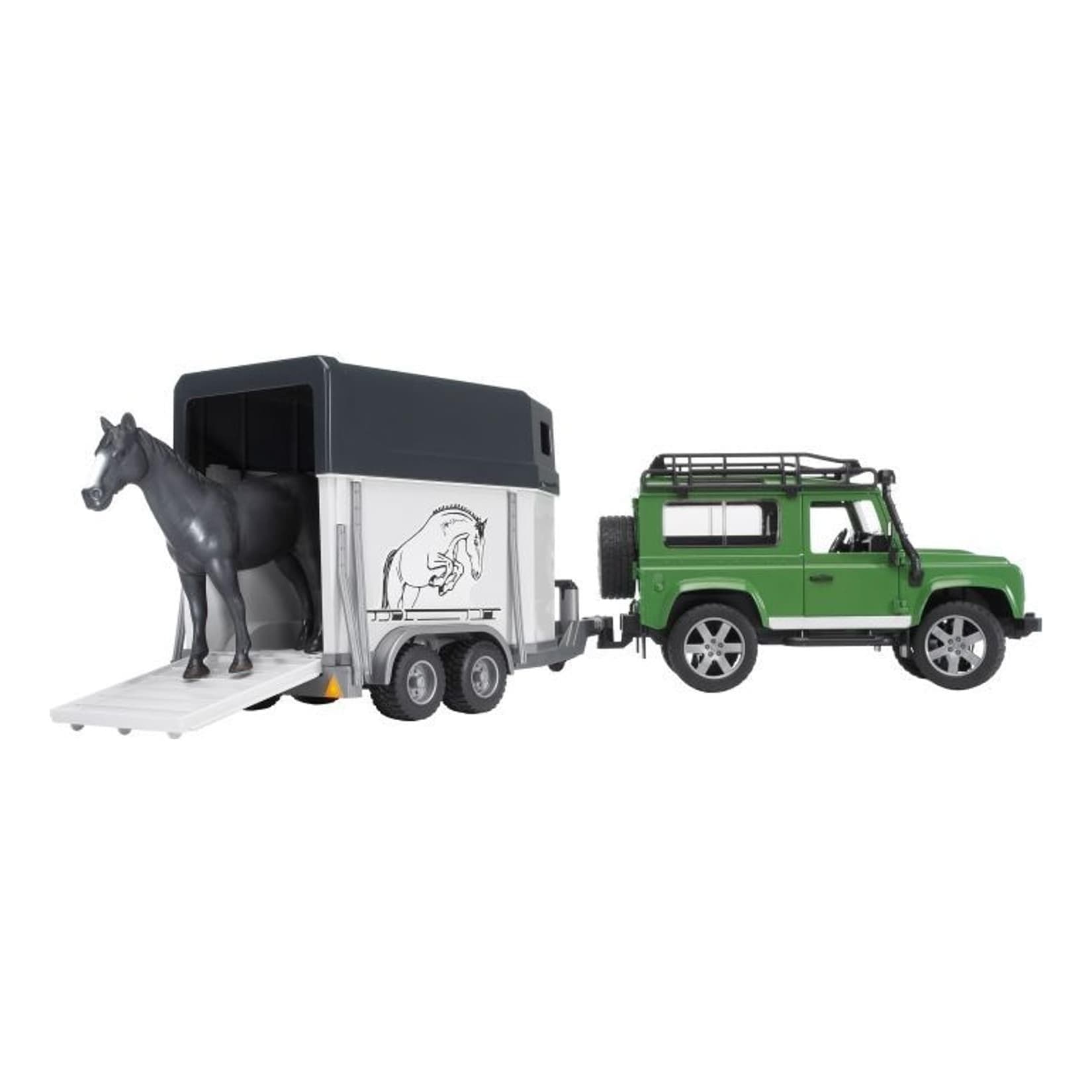 Bruder® Land Rover Defender mit Pferdeanhänger Grün Spielzeugfahrzeug