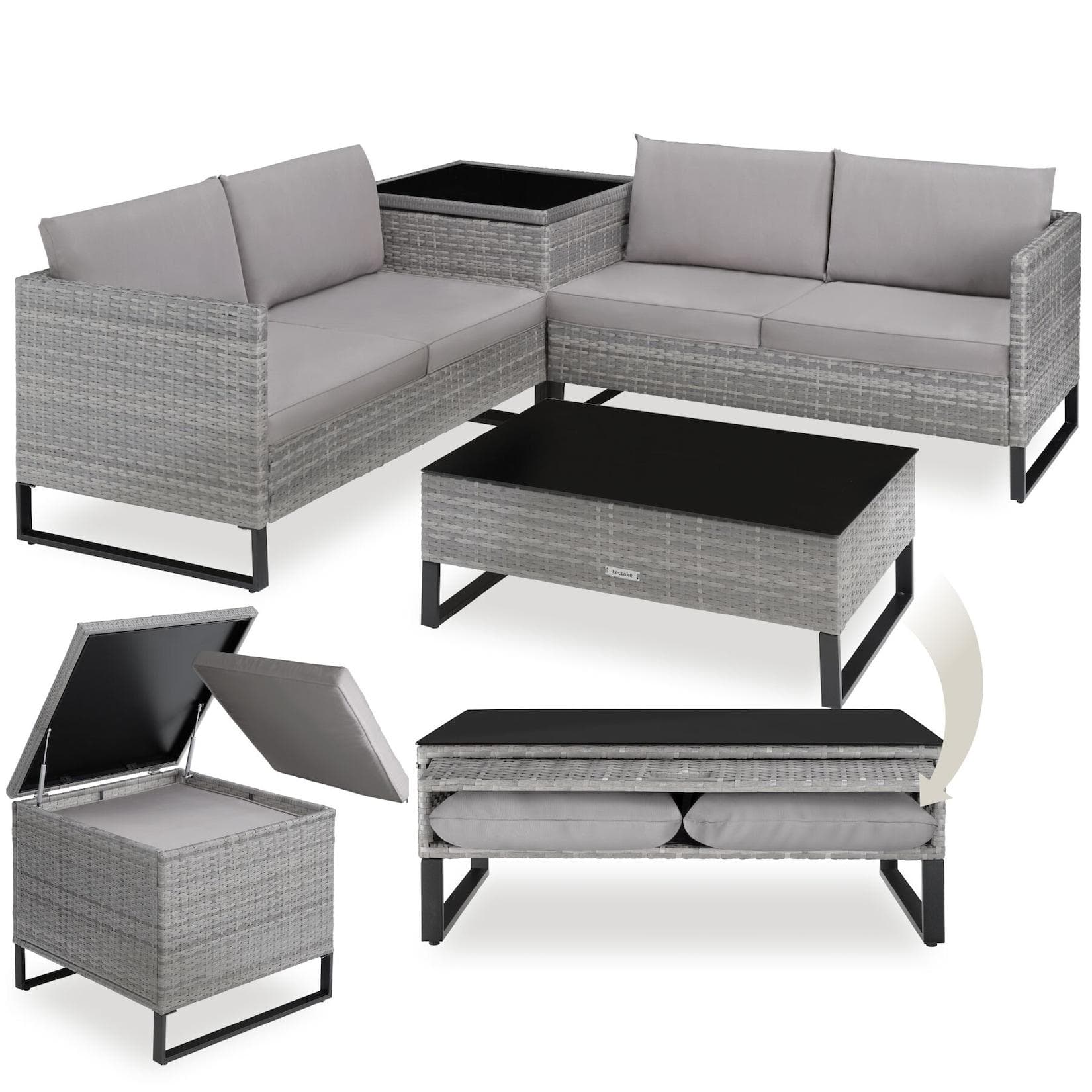 tectake Rattan Lounge Set 4-tlg. mit Aufbewahrungsbox