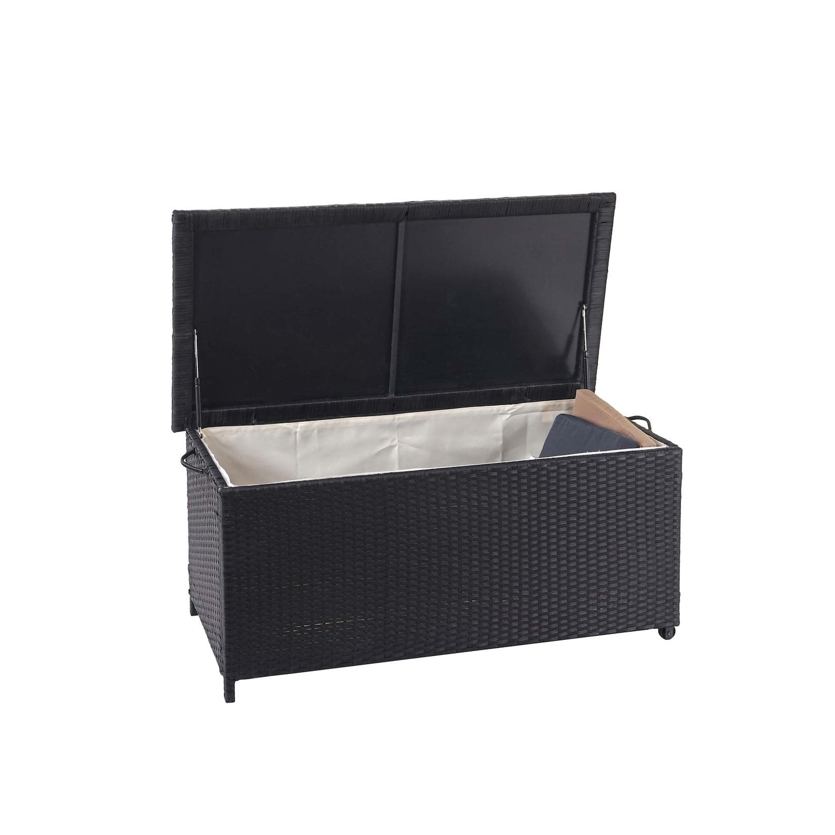 Poly-Rattan Kissenbox MCW-D88, Gartentruhe Auflagenbox Truhe ~ Premium schwarz, 51x100x50cm 170l
