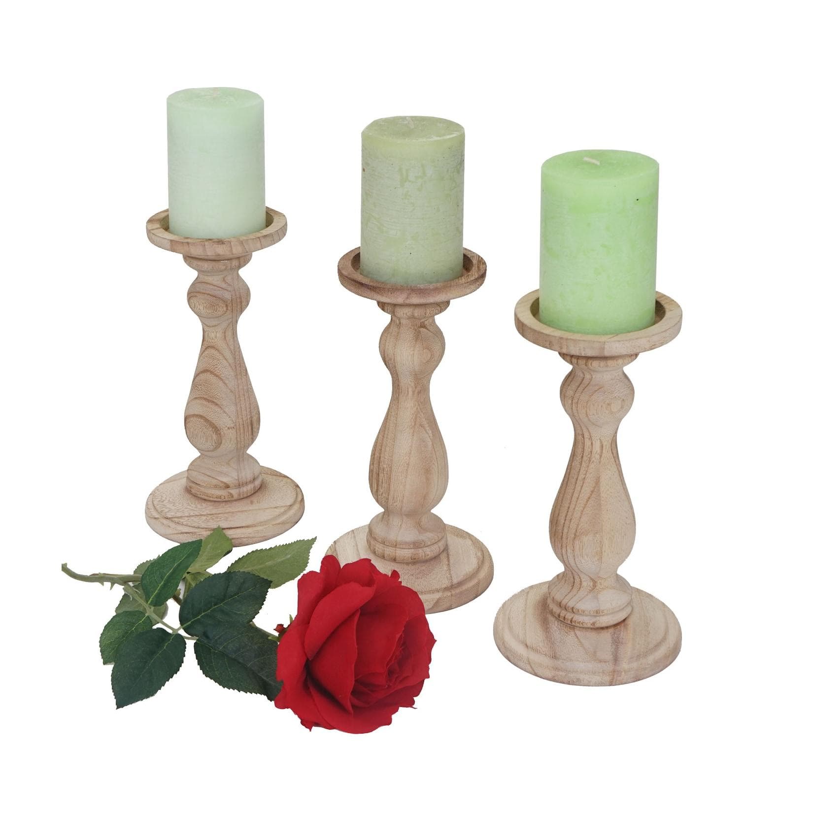 MCW 3er Set Kerzenständer H361 Shabby-Look Vintage naturbraun