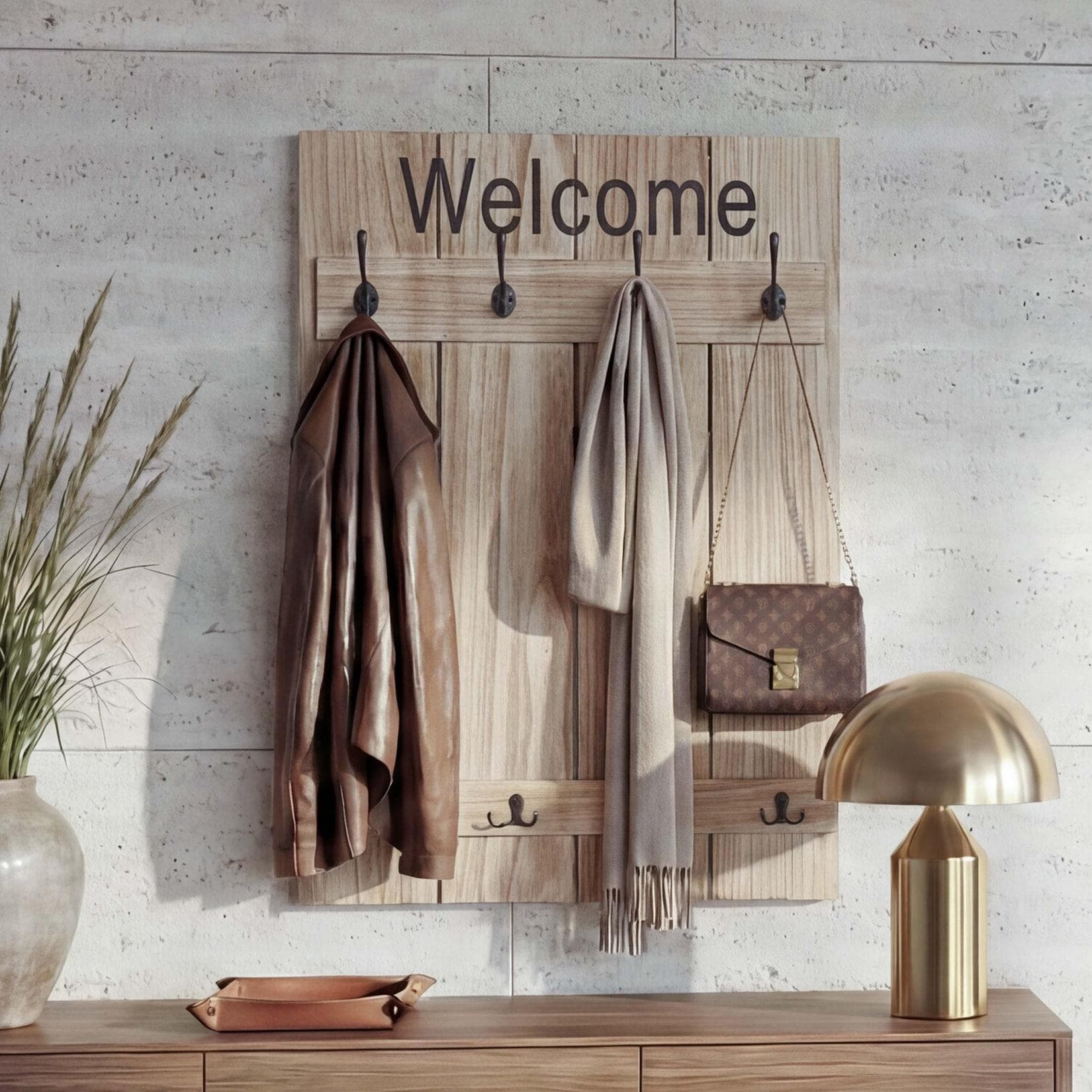 MCW Garderobenpaneel Shabby-Look 4 große und 4 kleine Haken