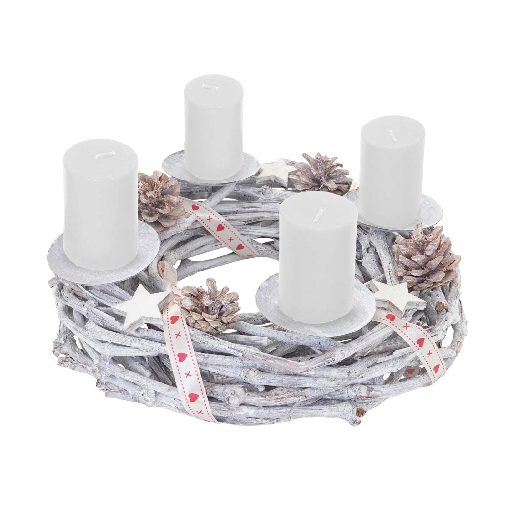Tischkranz rund, Weihnachtsdeko Adventskranz, Holz Ø 30cm weiß-grau